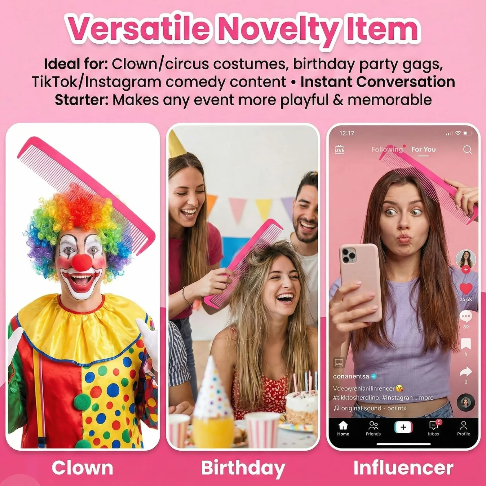 Pettine gigante 15 pollici rosa rosso per palcoscenico spazzola capelli commedia Jumbo