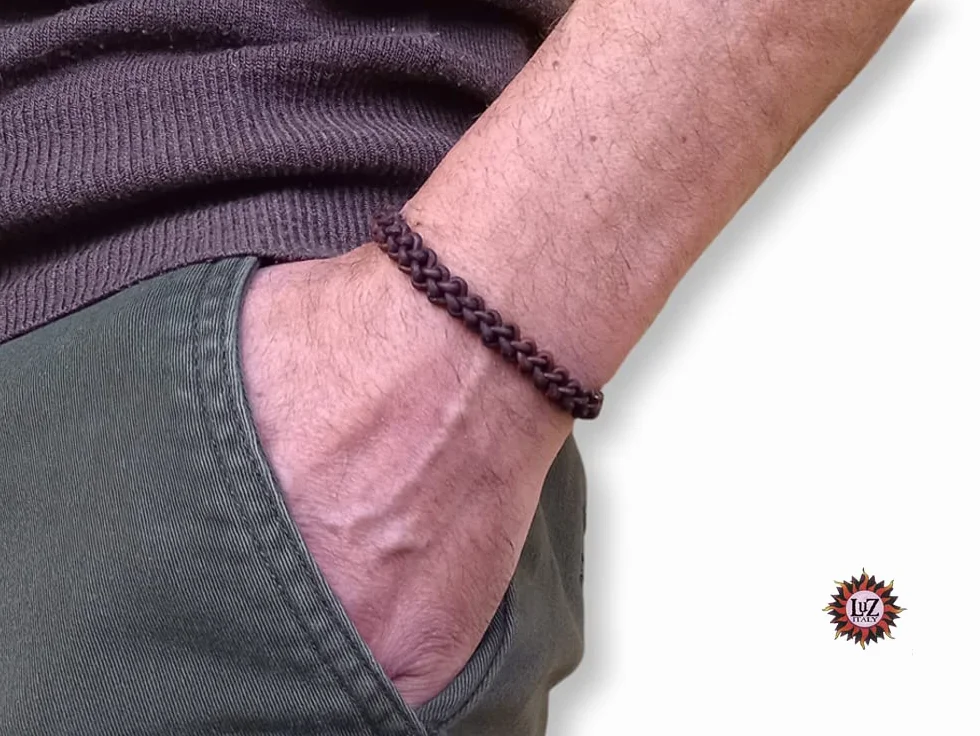 Bracciale uomo in cuoio grezzo intrecciato a mano - Testa di Moro