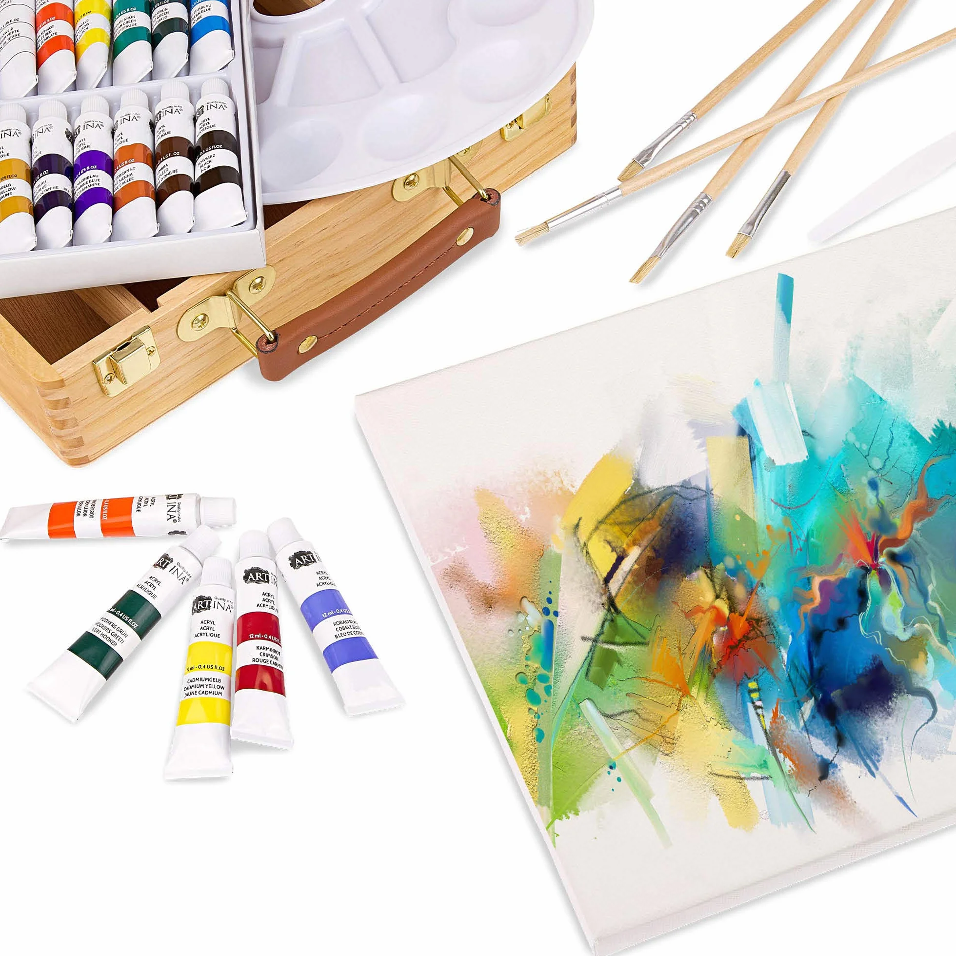 Artina Florenz Set pittura in valigetta 28 unità tela colori acrilici cavalletto da tavolo