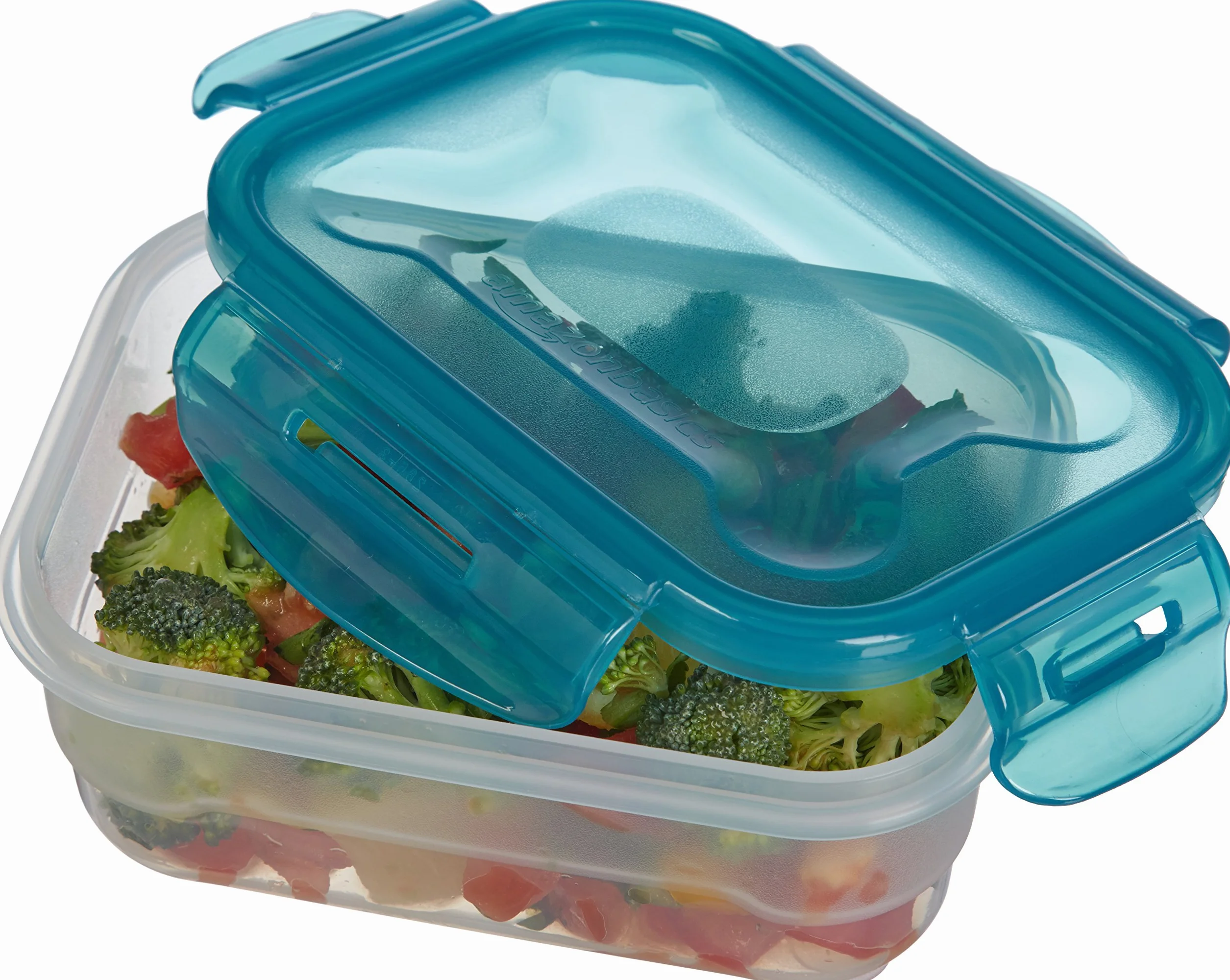 Amazon Basics Set di 3 contenitori ermetici per alimenti da 0.6 litri, senza BPA, plastica, azzurro