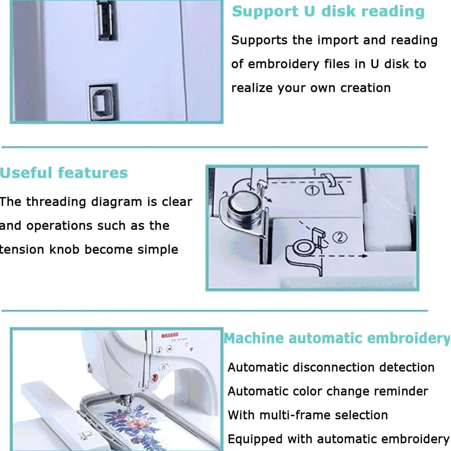 Qiang Macchina per Cucire E Ricamare Digitale Computerizzata con Schermo LCD 7'' E Porta USB 158 Disegni Incorporati 210 Lettere Integrate E 30 Bordi con Motivi 100 * 230Mm Ampia Area di Ricamo