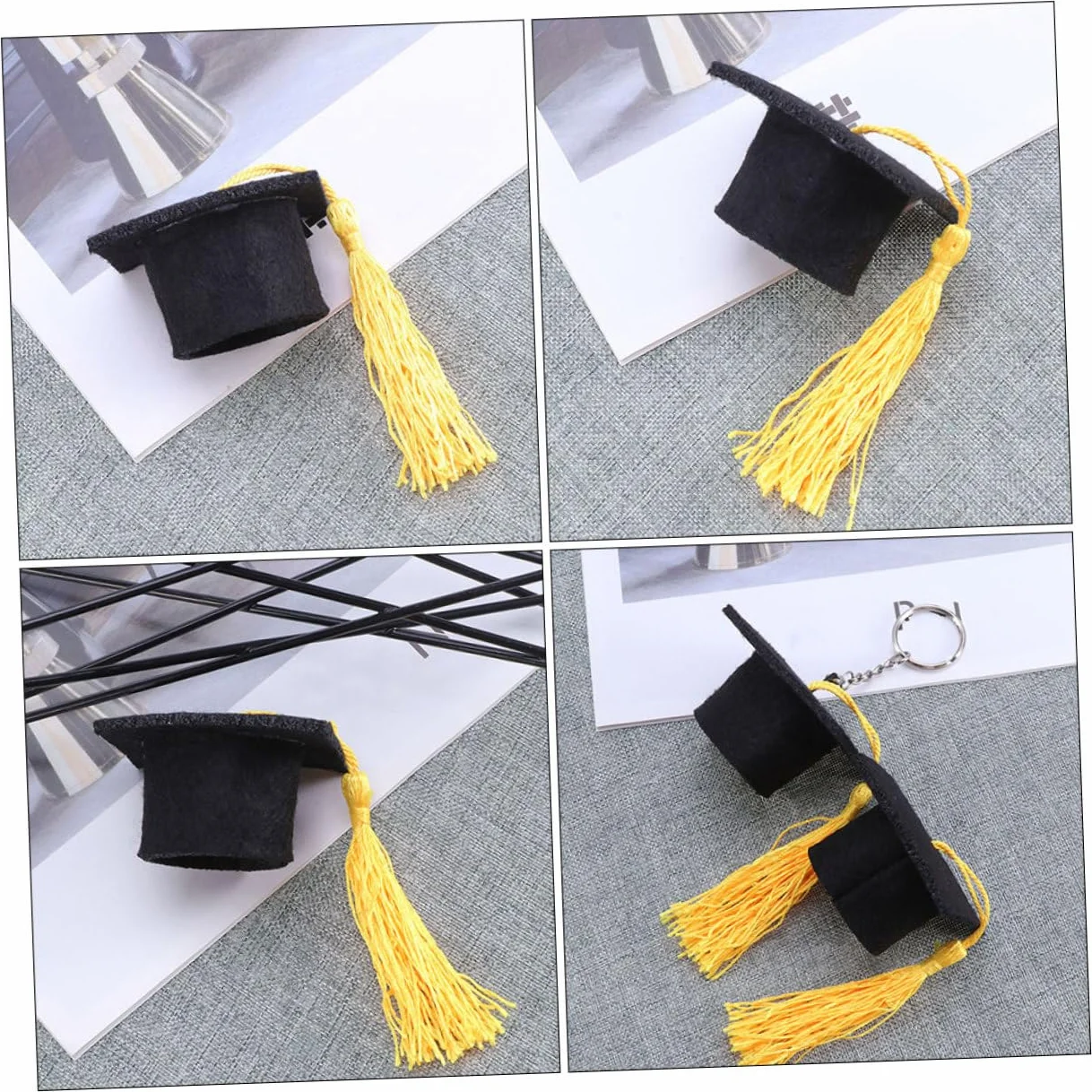 24pezzi Cappelli Laurea in Miniatura Gialli Con Nappa Decorazioni Per Feste Laurea Topper Per Cupcake e Bottiglie Vino Realizzati in Resistente