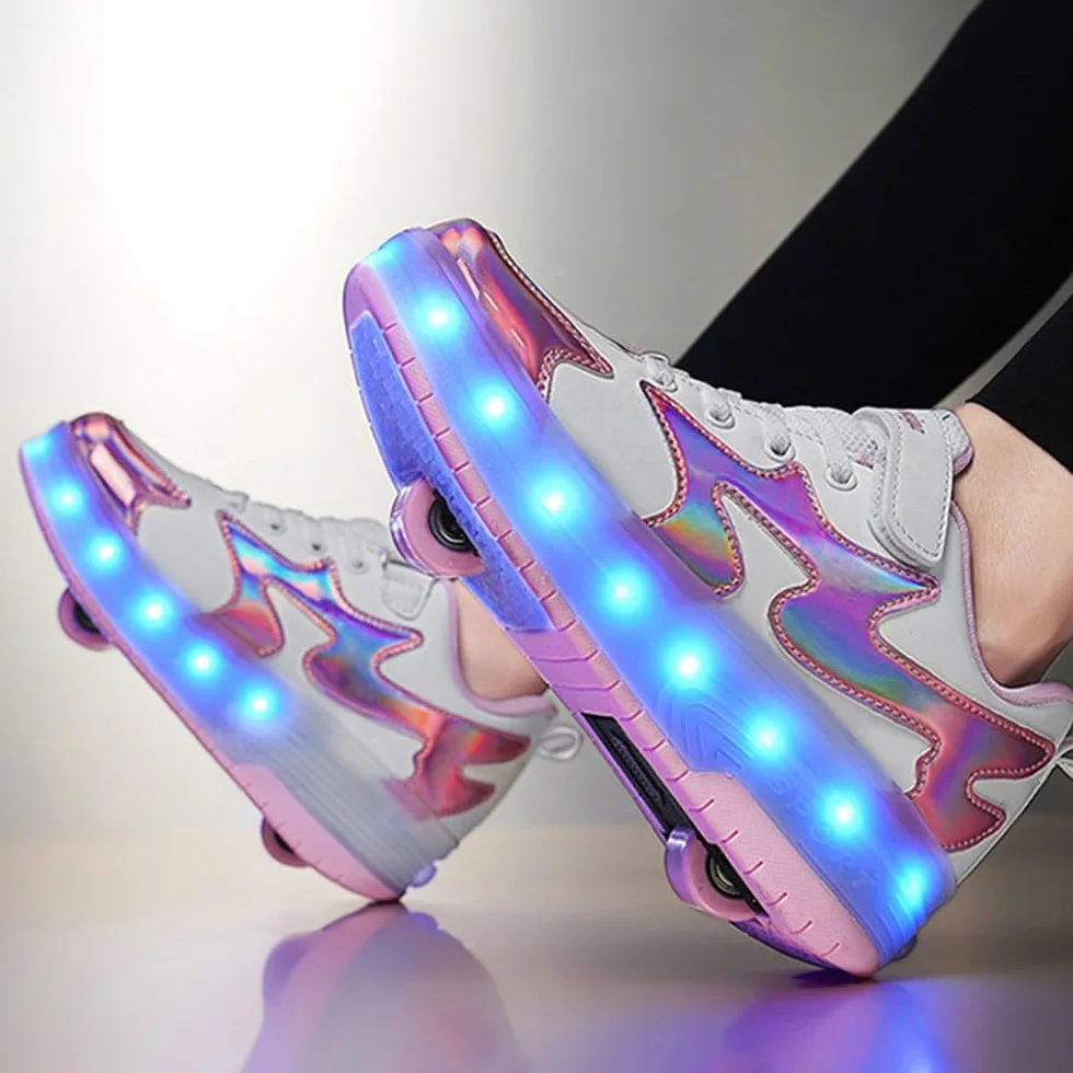 ENEN Scarpe con Rotelle Luce LED Bambina Bambini Sportive Scarpe da Skateboard 2 Ruote Sneakers Outdoor Multisport 27-42 EU