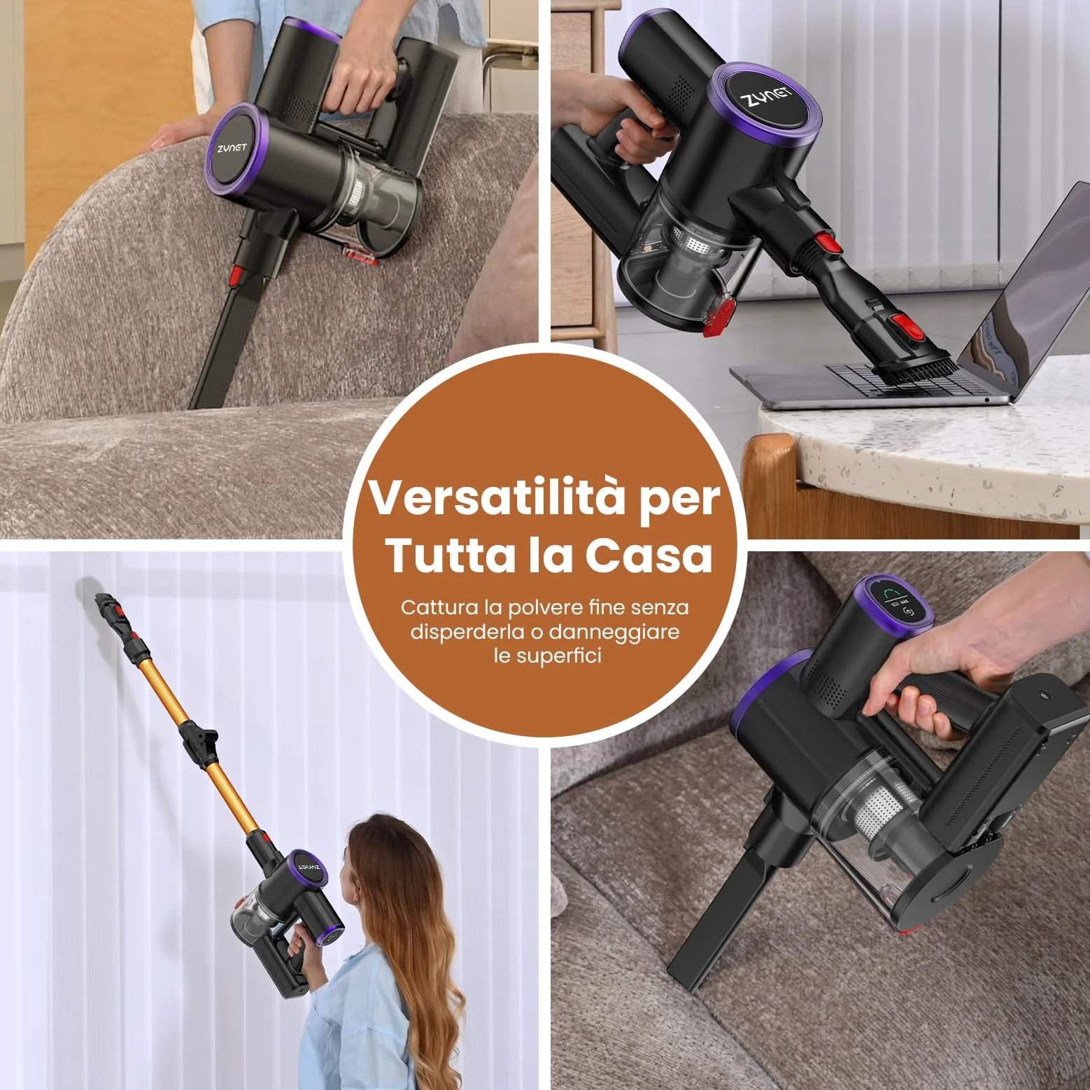 S9 Aspirapolvere Senza Fili, Scopa Elettrica Senza Fili 45000Pa/500W/45Min con Tubo Pieghevole e Supporto a Parete, Motore Brushless, per Peli di Animali Domestici, Tappeti e Pavimenti Duri