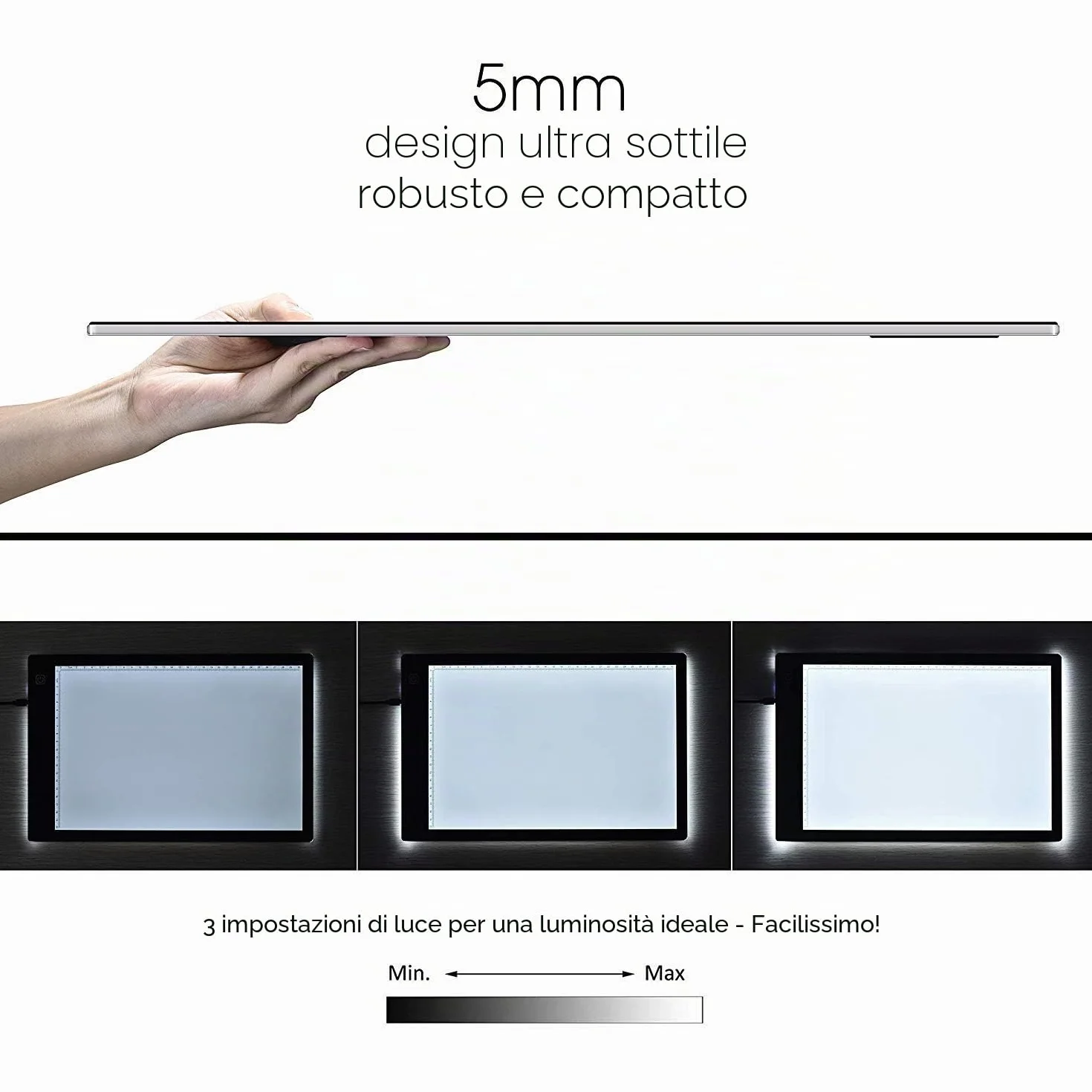 Tavoletta luminosa LED A4, lavagna copiativa sottilissima con luminosità regolabile e cavo USB