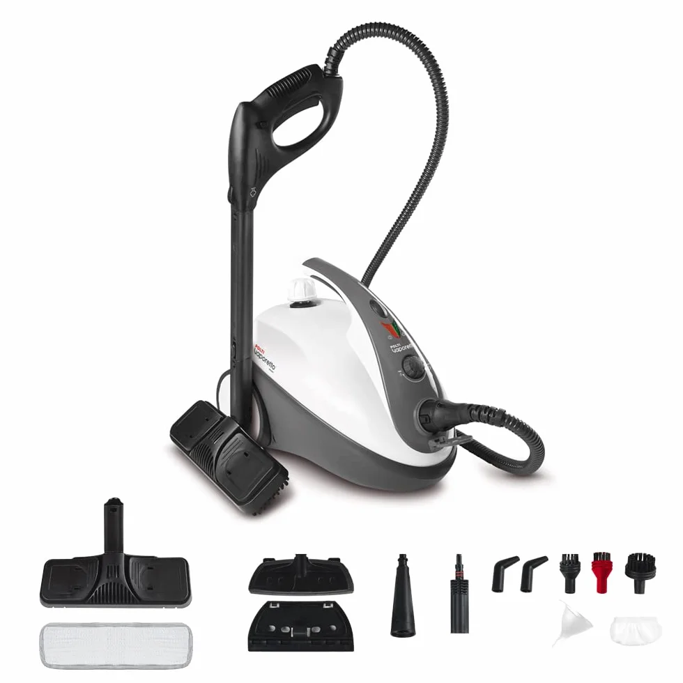 Polti Vaporetto Smart 30 S, Pulitore a Vapore con Caldaia ad Alta Pressione fino a 3 Bar, Tappo di Sicurezza, Potenza 1800 W, Capacità 1,6 L, 12 Accessori, Vano Porta Accessori, Bianco e Grigio