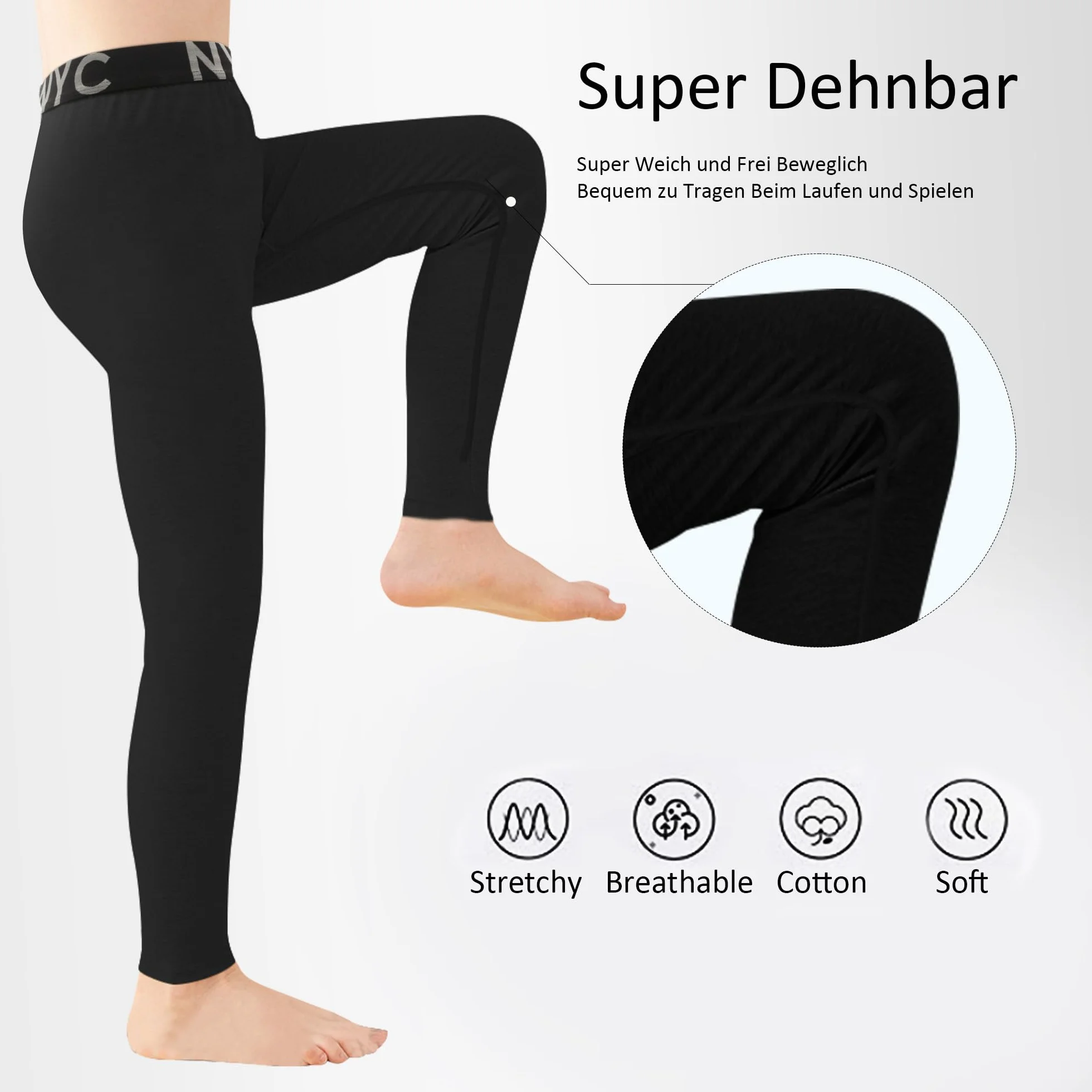 Uizuooy 1 Pezzi Bambini Compression Pantaloni Ragazzi Intimo Sportivo Cotone Nero Basket Running Sport Tights Leggings 2601 2BL 146-152