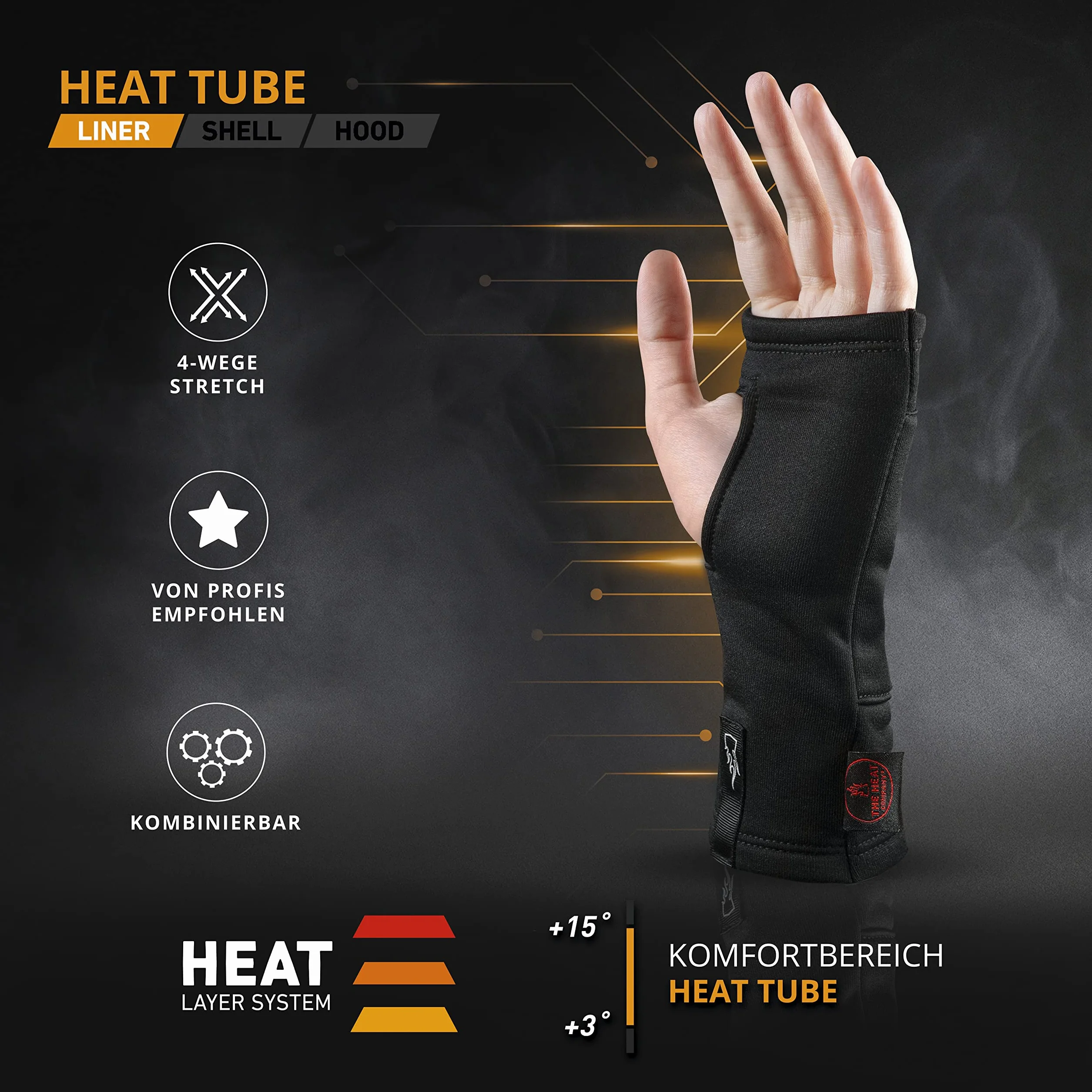 THE HEAT COMPANY Heat Tube Guanti senza dita Donna Uomo Bambini XS/8-10 anni Nero