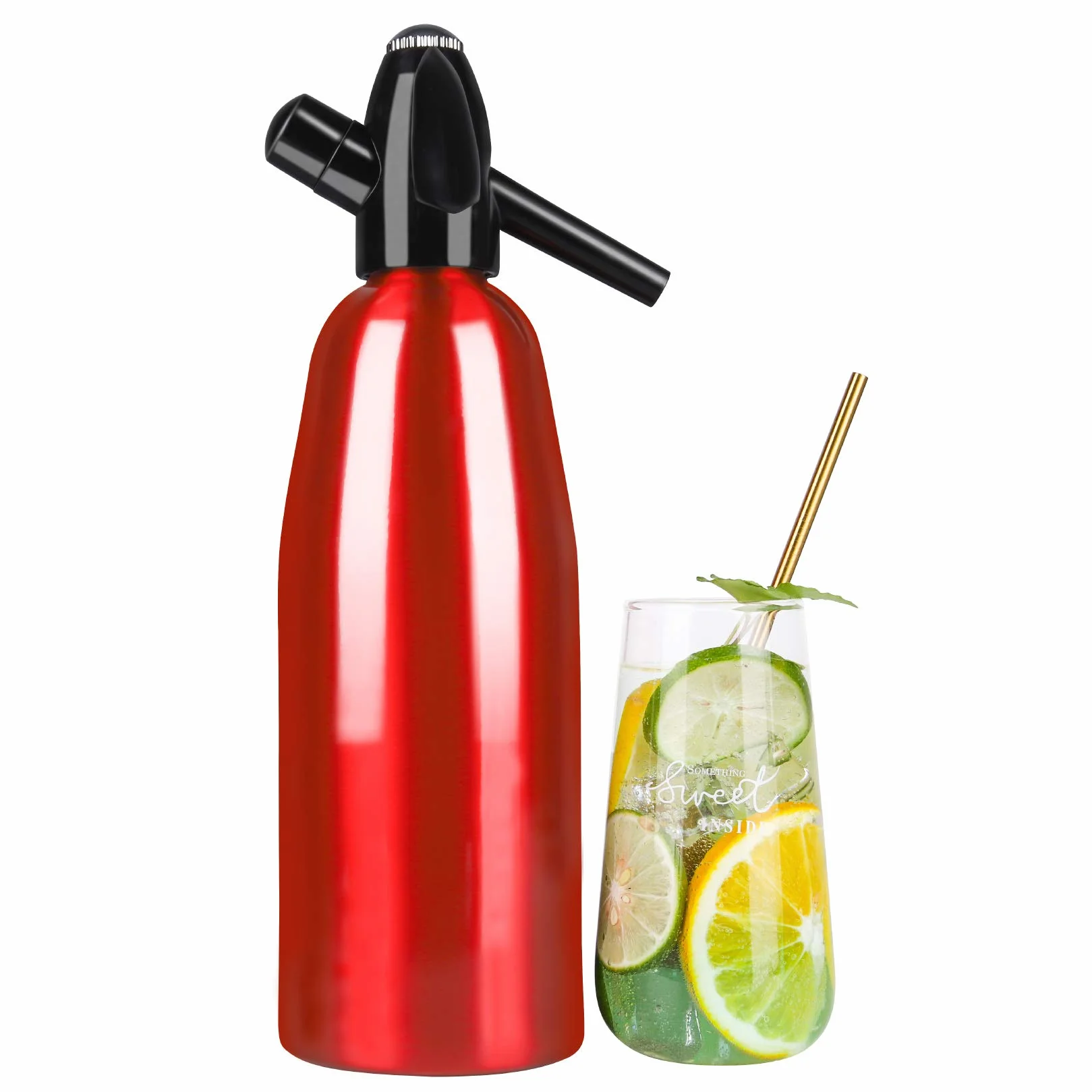 Sifone per Soda Alluminio 1L Rosso, Macchina per Soda Portatile per Uso Domestico Macchina per Acqua Frizzante Seltzer, Usa Cartucce di CO2 da 8 g