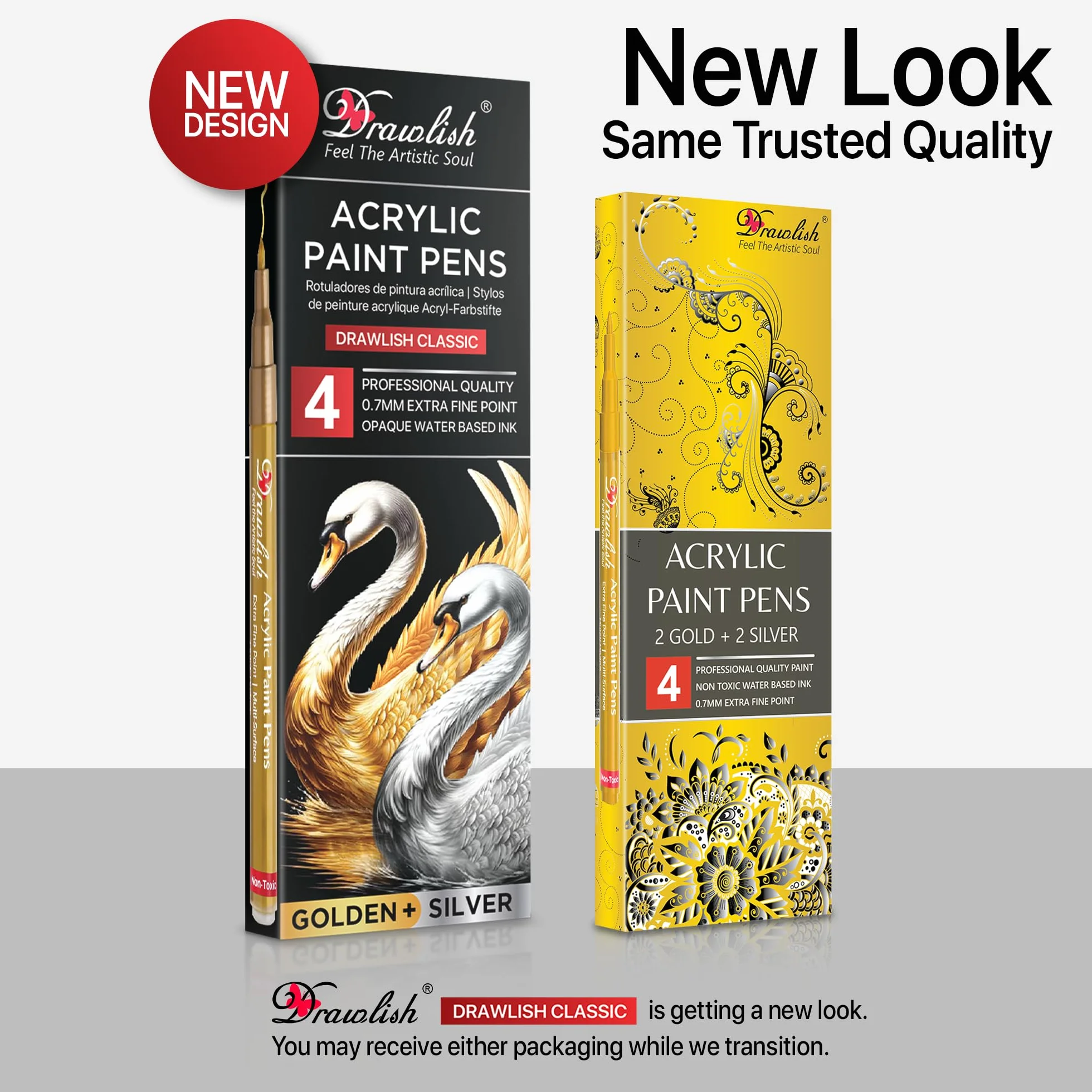 Set 4 pennarelli acrilici metallizzati oro argento punta extra fine 0,7 mm per tessuto vetro legno