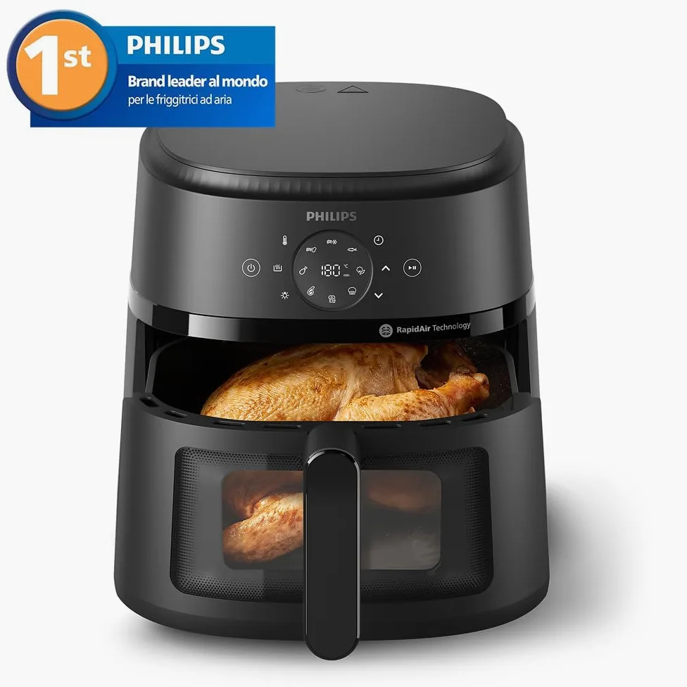 Philips Airfryer Serie 2000 – Friggitrice ad Aria 6,2L Con Finestrella di cottura, 1700W, RapidAir, 13 Modalità di Cottura, Facile da Pulire, Touchscreen, Risparmio Energetico (NA230/00)