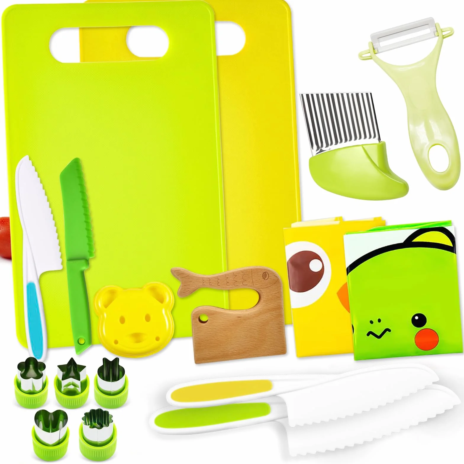 Coltelli da Cucina per Bambini, Purphy Set di 17 Coltelli per Bambini, Coltelli Bambini per Tagliare con Coltello Bambini Coltello in Legno, Tagliere Pelapatate, ecc.per Tagliare Frutta o Verdura