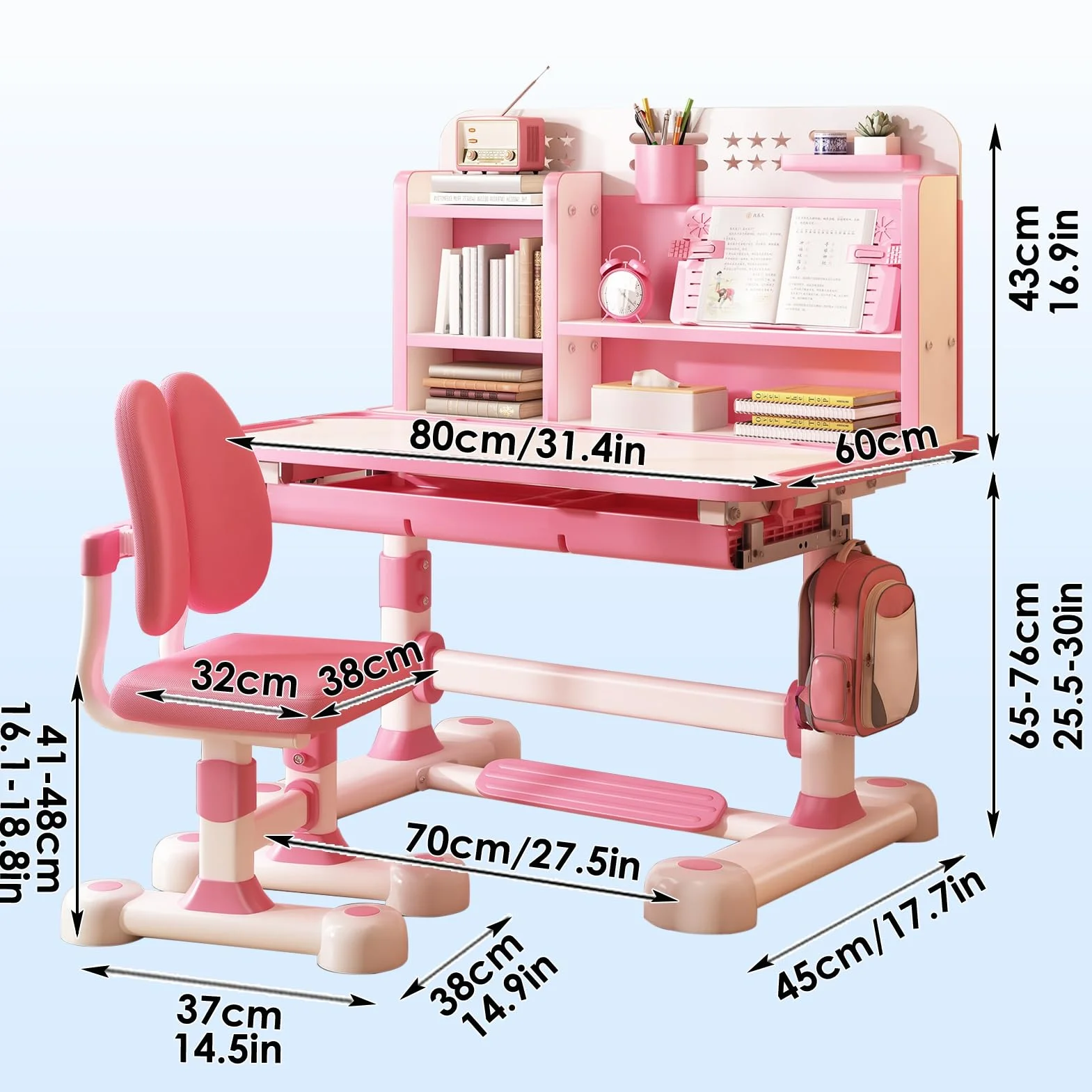 Set di scrivania e sedia funzionale per bambini, altezza regolabile, scrivania per studio scolastico, scrivania ergonomica, tavolo da scrittura con supporto per libri, per ragazzi e ragazze