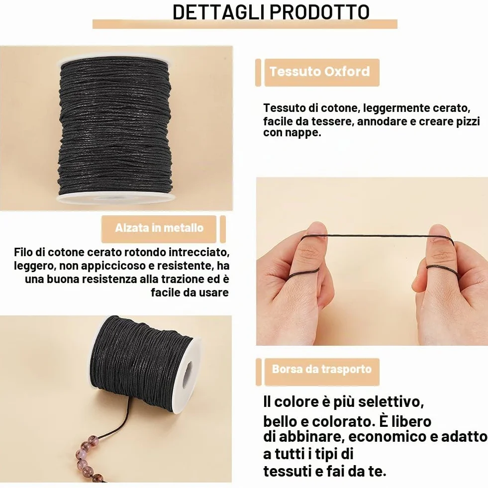 PH PandaHall Filo Cerato 1mm 91m Nero per Collana Braccialetti Macramè