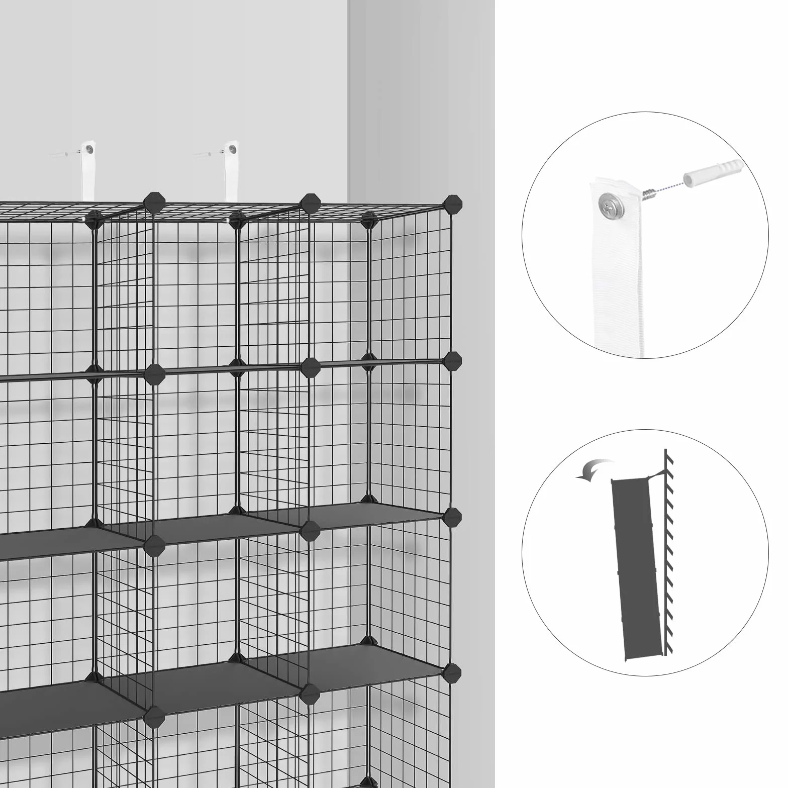 SONGMICS Scaffale a 12 Scomparti Griglia Metallica, Organizzatore Modulare, 31 x 93 x 123 cm, Nero LPI34H