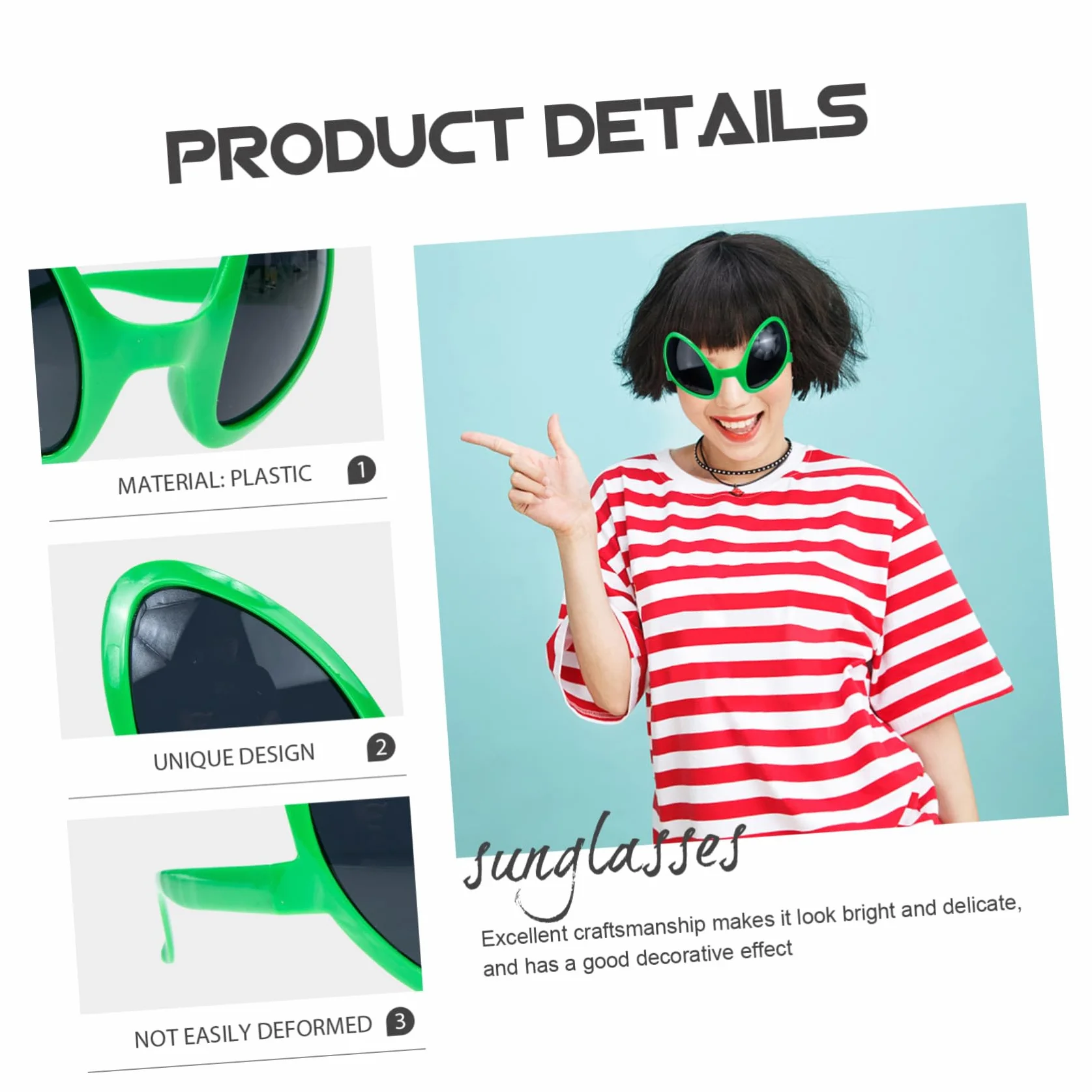 CLISPEED 2 Pezzi Occhiali da Sole Cosplay Festa Lenti Grigie Montatura Verde Accessori Party Photobooth Costume Alieno
