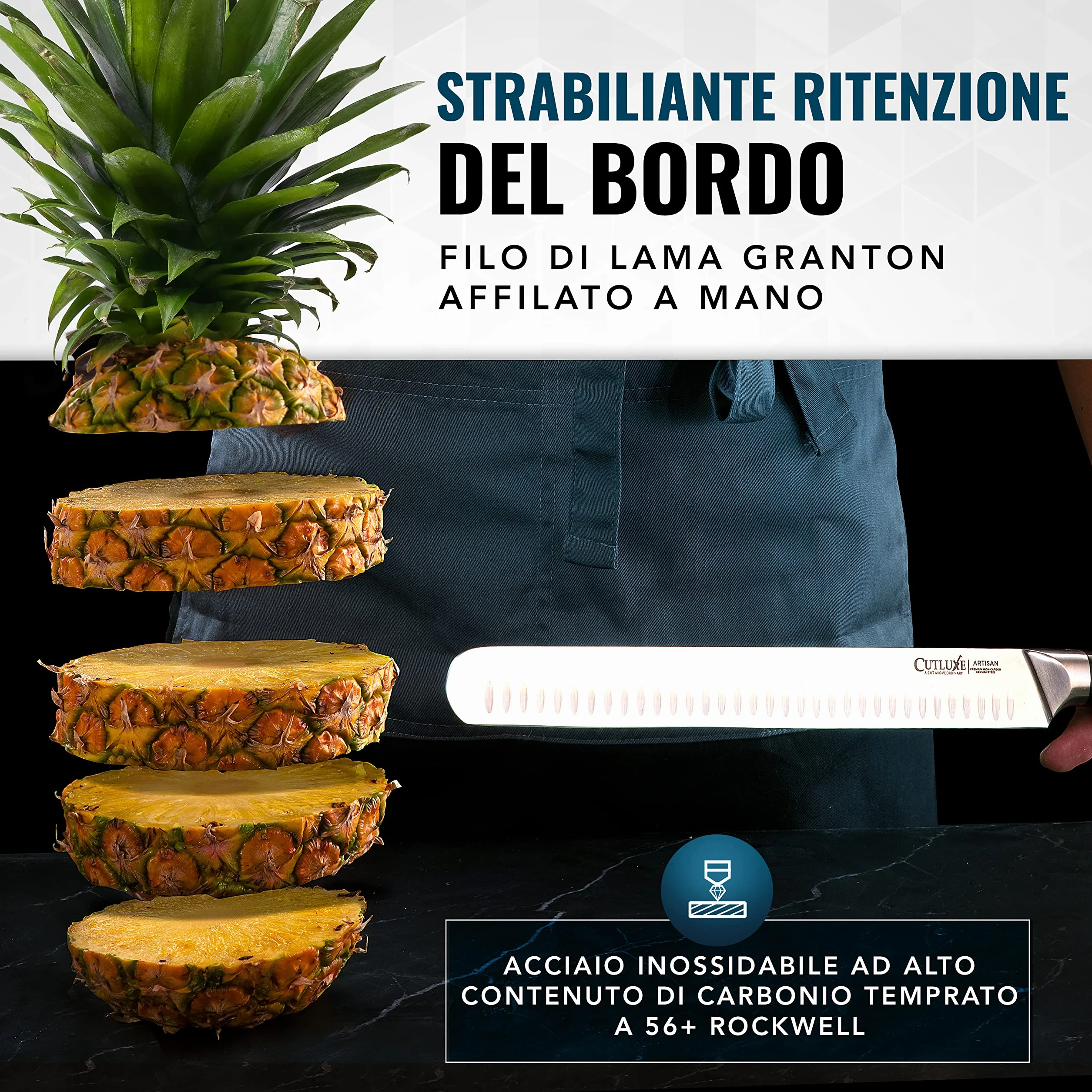 Cutluxe Coltello da Prosciutto Professionale - 30cm Coltello per Affettare Salumi e Carne - Acciaio al Carbonio, Lama Affilata e Resistente con fodero - Artisan Series