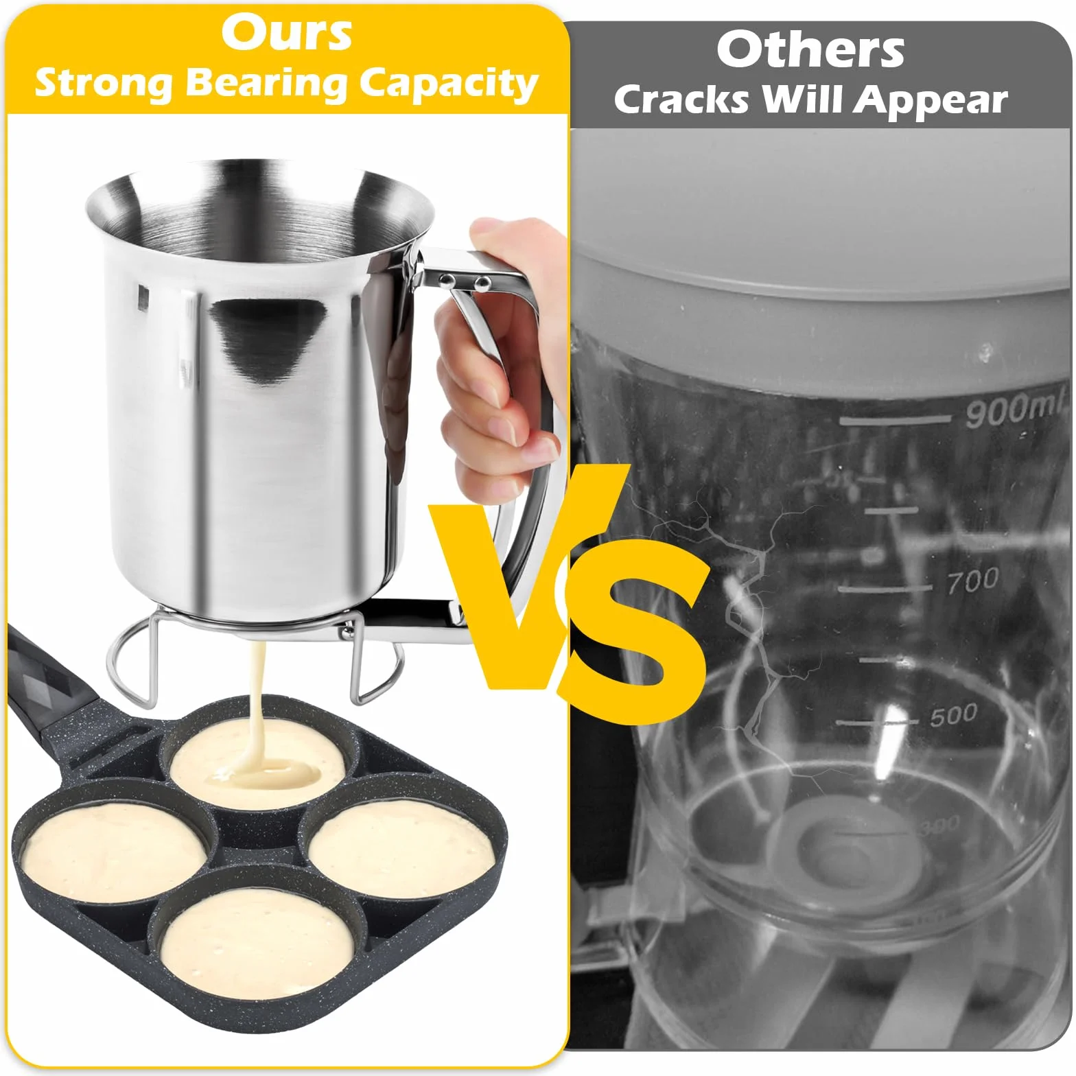 Distributore per pasta da 800 ml, in acciaio inox, con supporto, dispenser per pasta per pancake, dosatore per pasta per pancake, dosatore manuale per pasta