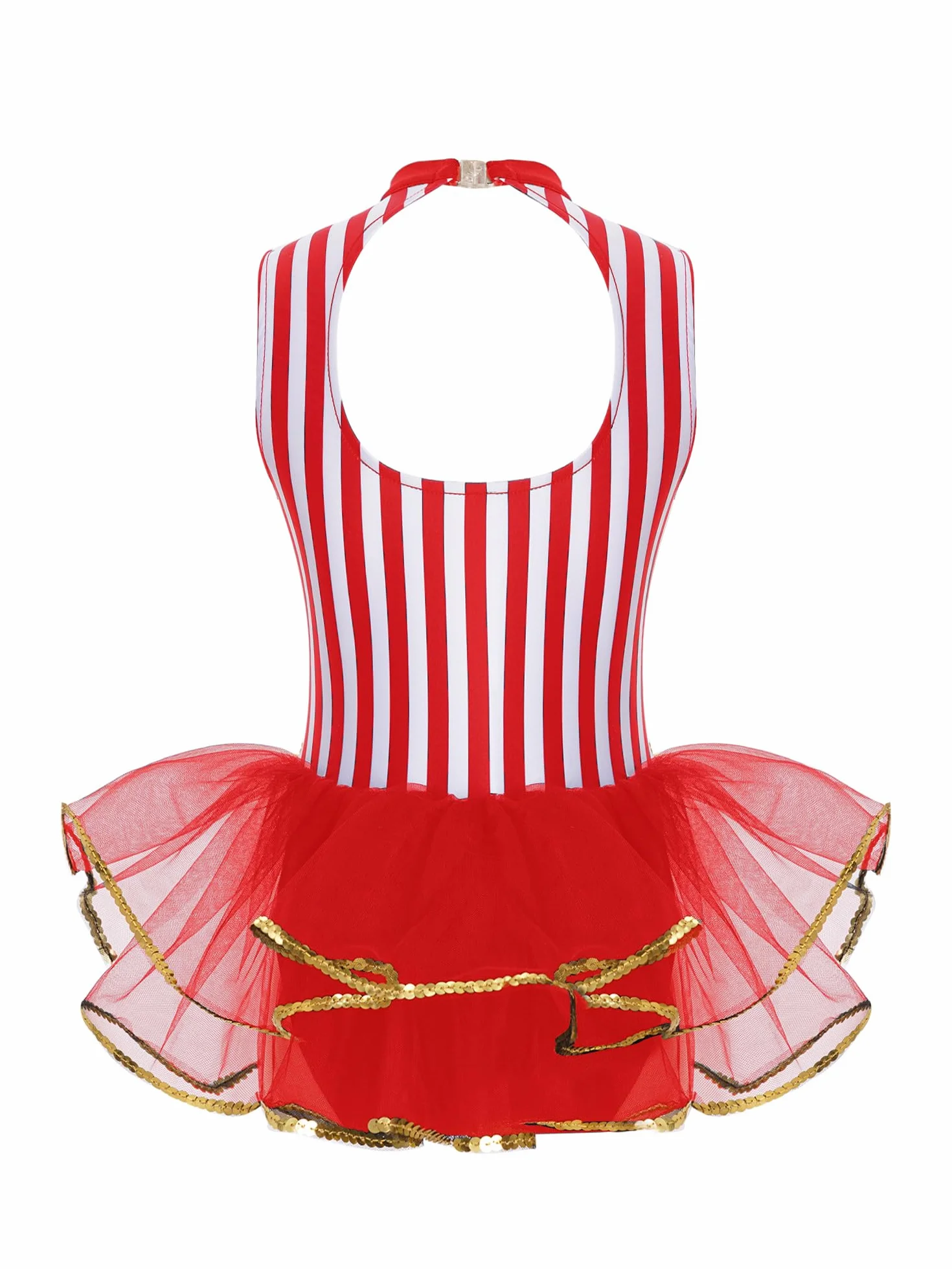 Bambina Senza Maniche Tuta Da Ginnastica A Strisce Costume Da Danza Body Con Gonna Tutu Circo Clown Cosplay Abiti Per Feste