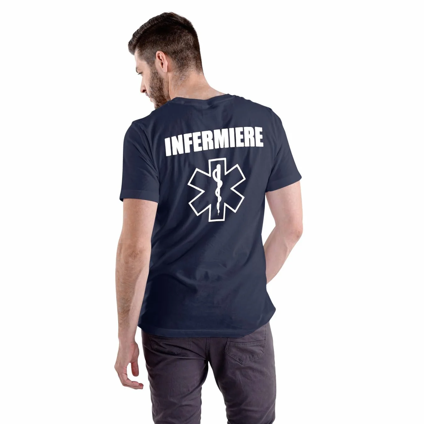 T-shirt in cotone per infermiere 118 soccorso con stampa bianca fronte e retro Blu Navy 3XL