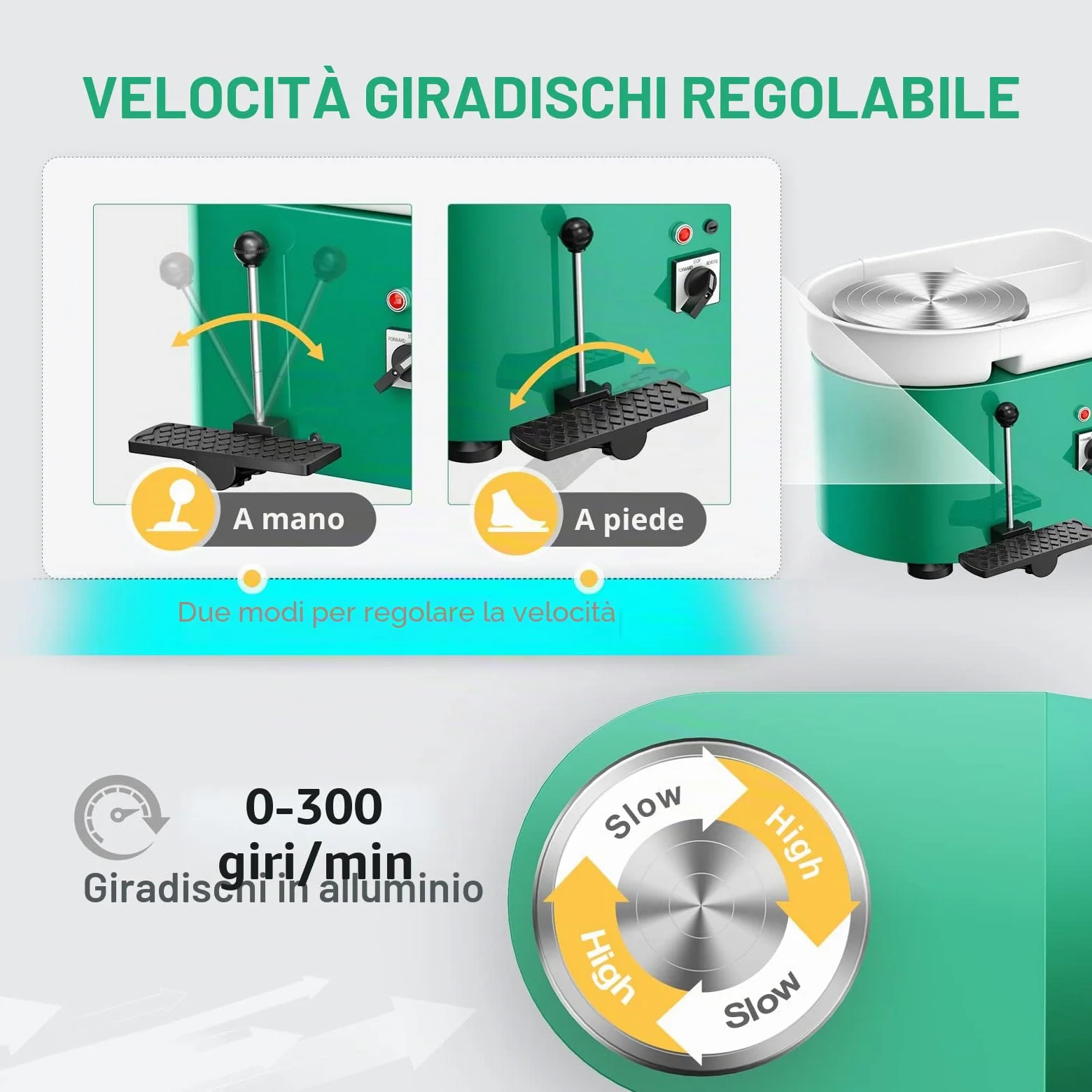 Tornio per Ceramica, 25CM Macchina da Tornio per Argilla che Forma la Macchina 350W Strumento Elettrico di Argilla fai da te con Pedale e Bacino Staccabile