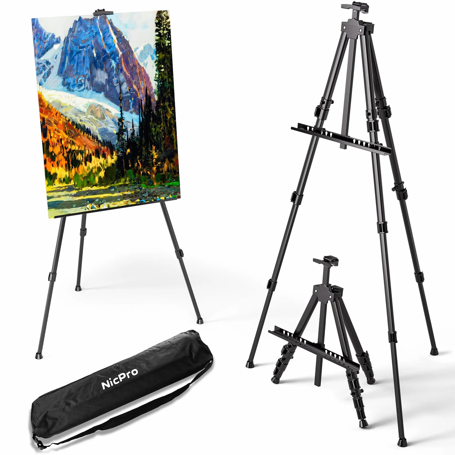 Nicpro cavalletto pittura in alluminio nero altezza regolabile 43-168 cm