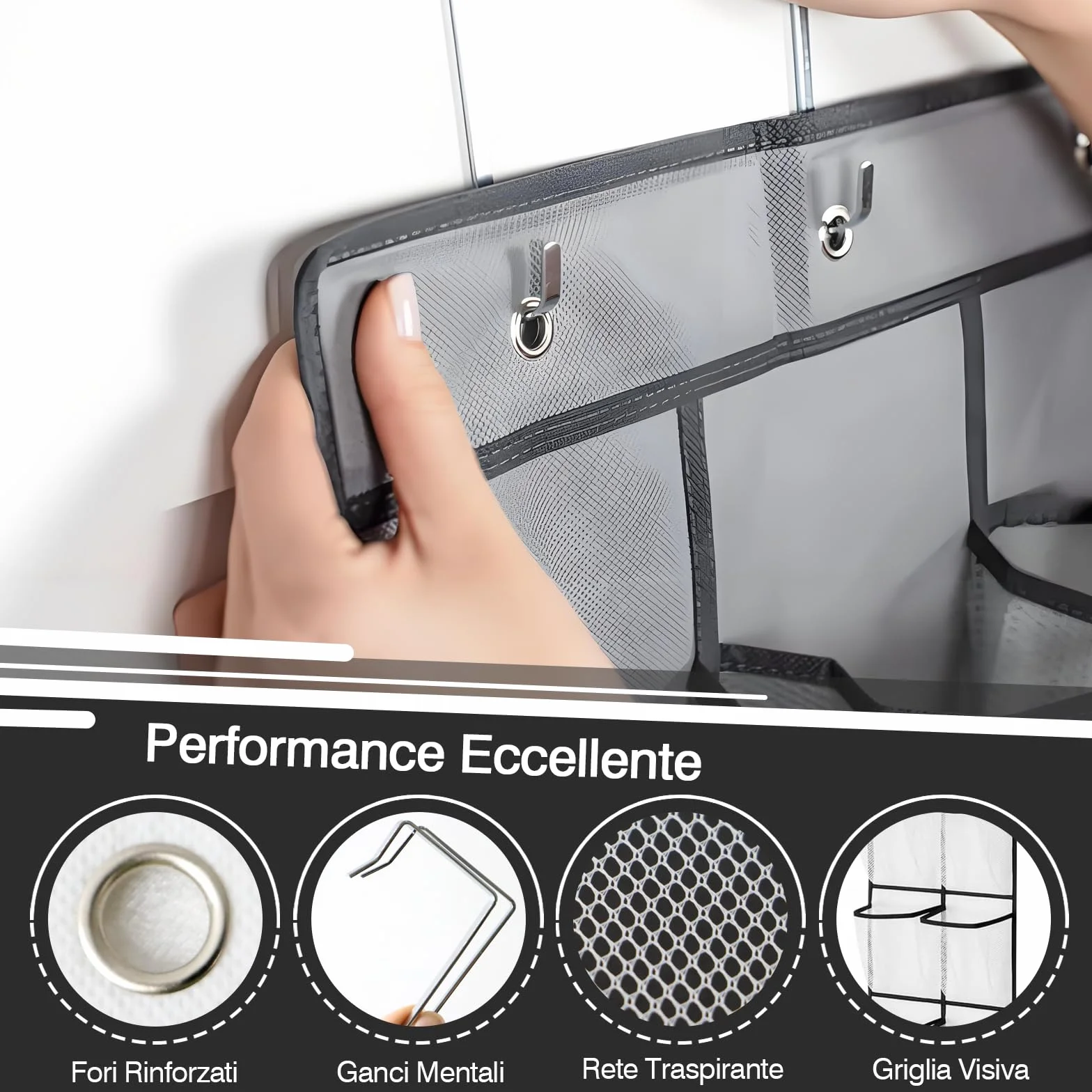 Pieghevole Organizer da Appendere con Gancio, Porta Scarpe a 12 Scomparti, Senza Perforazione