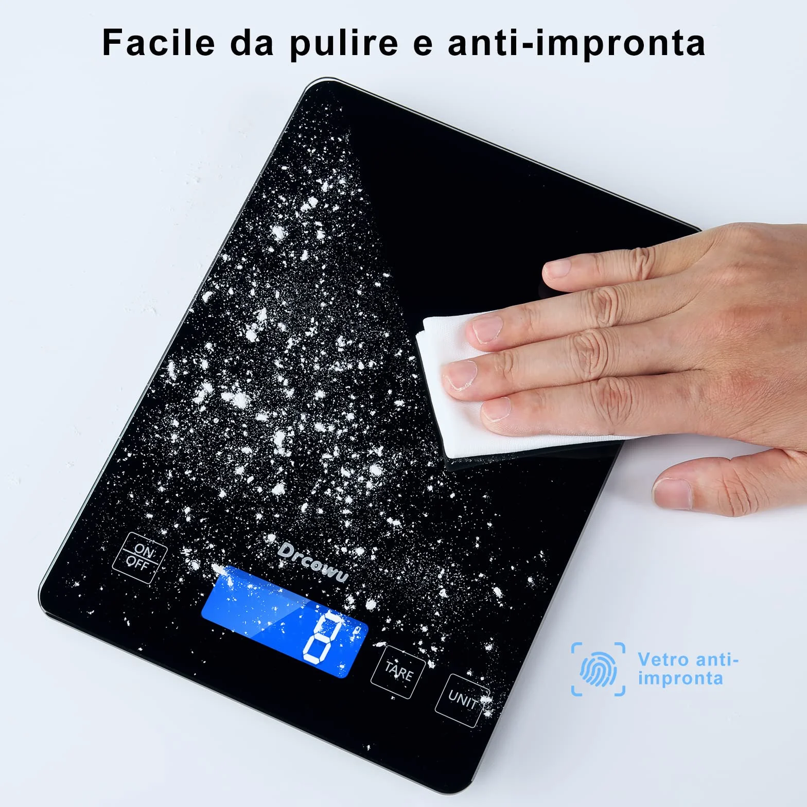 Bilancia da Cucina, Bilancia Cucina Digitale 15kg, alta Precisione 1 g Pesa Alimenti, Funzione Tare, Grande Display LCD, Bilance impermeabile Varie Unità in Grammi e Once, Pulsante touch