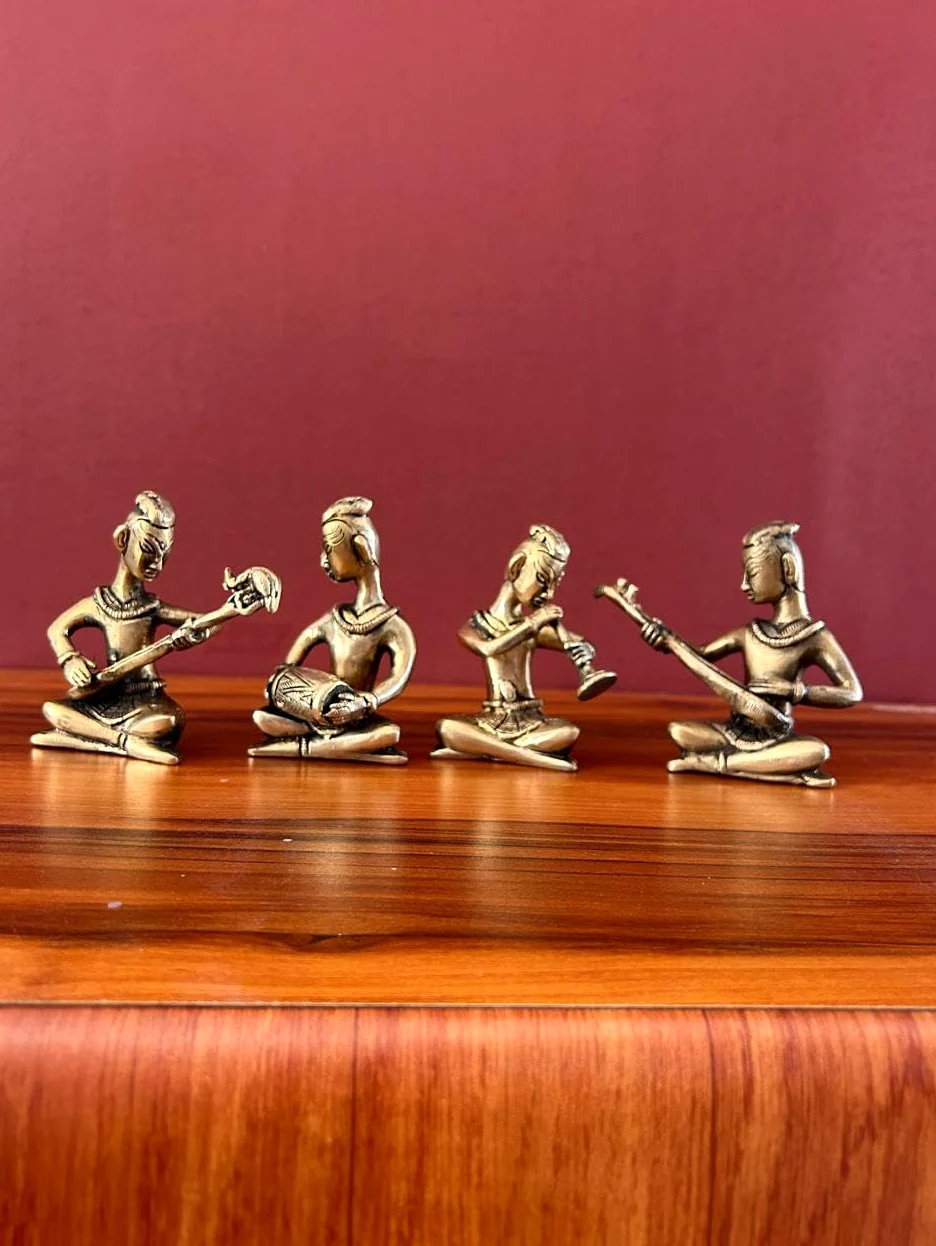 Joyful - Set musicale in ottone, 4 pezzi, collezione di idoli musicisti per regali di ritorno al matrimonio, regalo di nozze, set musicista in ottone, 11,4 cm, set di musicisti popolari tribali per la