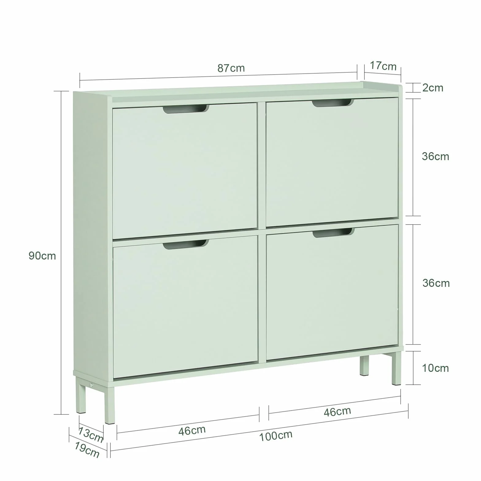 SoBuy Scarpiera Salvaspazio Slim da Ingresso Mobile Portascarpe 4 Ante a Ribalta Regolabili Legno Armadio Alta Stretta Corridoio 100x19x91 cm Verde Chiaro FSR100-GR