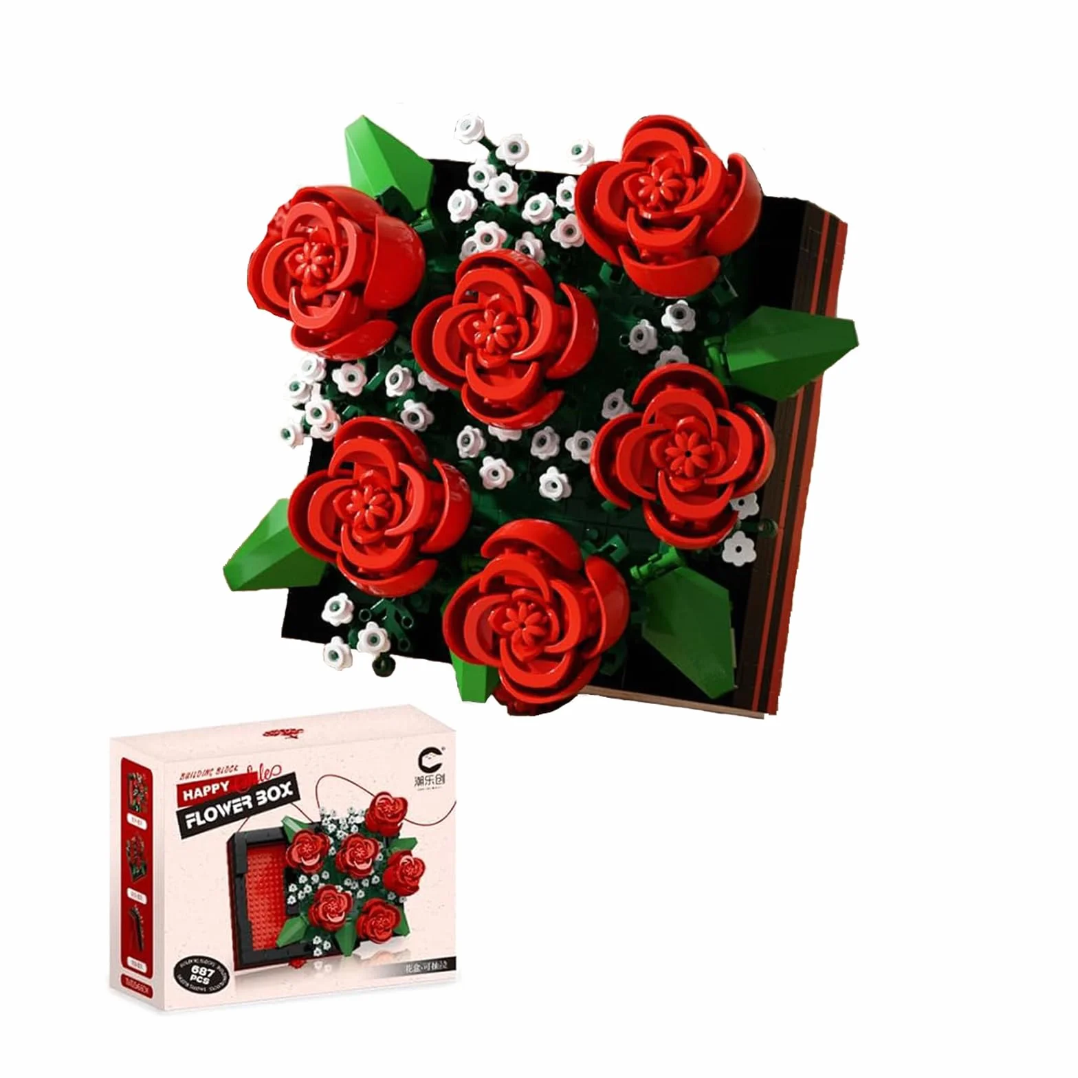 Botanicals - Set di 687 blocchi da costruzione con fiori finti, collezione botanica, decorazione per adulti, decorazione per la casa o decorazione floreale (rosso)