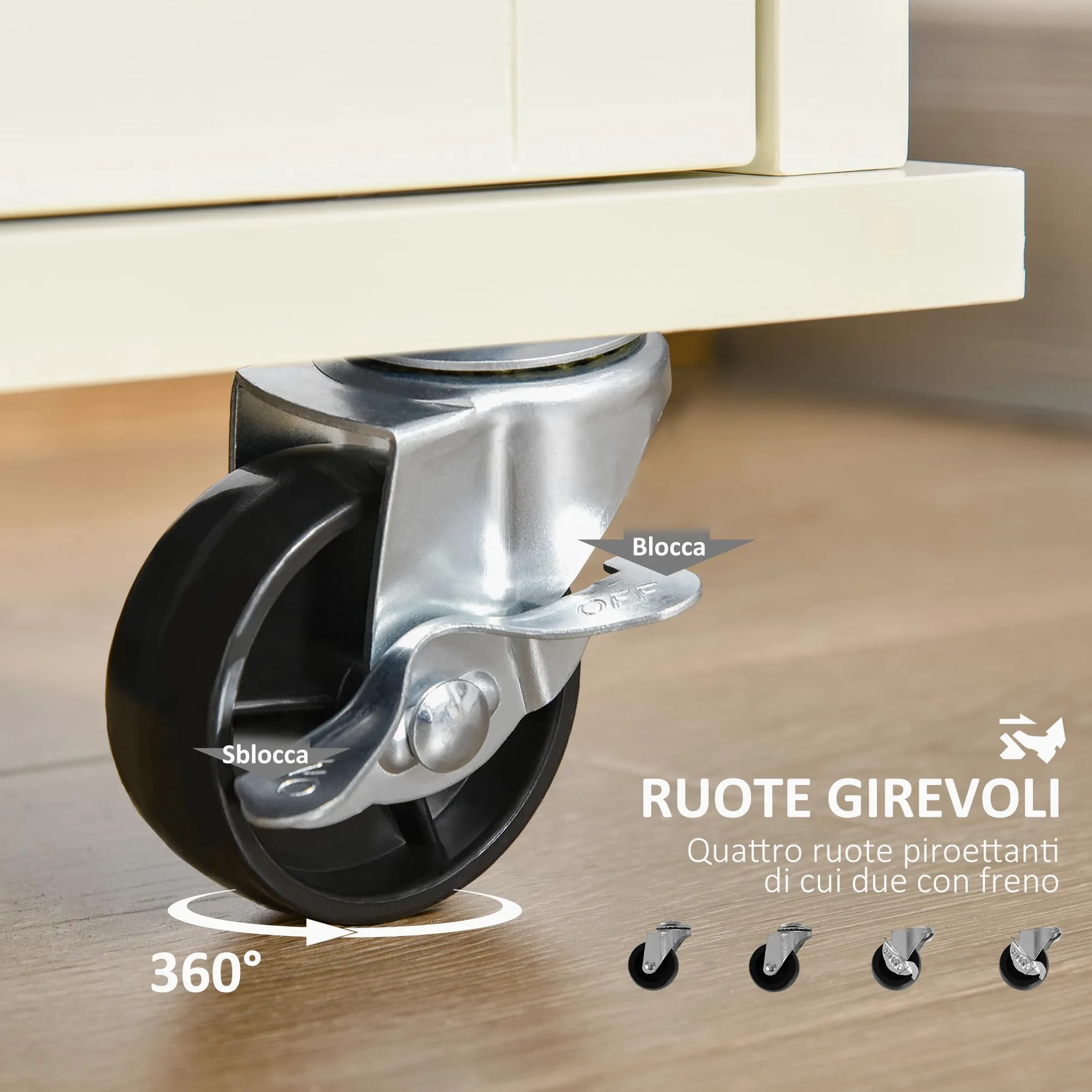 HOMCOM Isola per Cucina in Legno e MDF con Cassetti, Armadietto e Portasciugamani, Carrello da Cucina a 4 Ruote per Utensili, 110x49.5x89.5 cm, Bianco