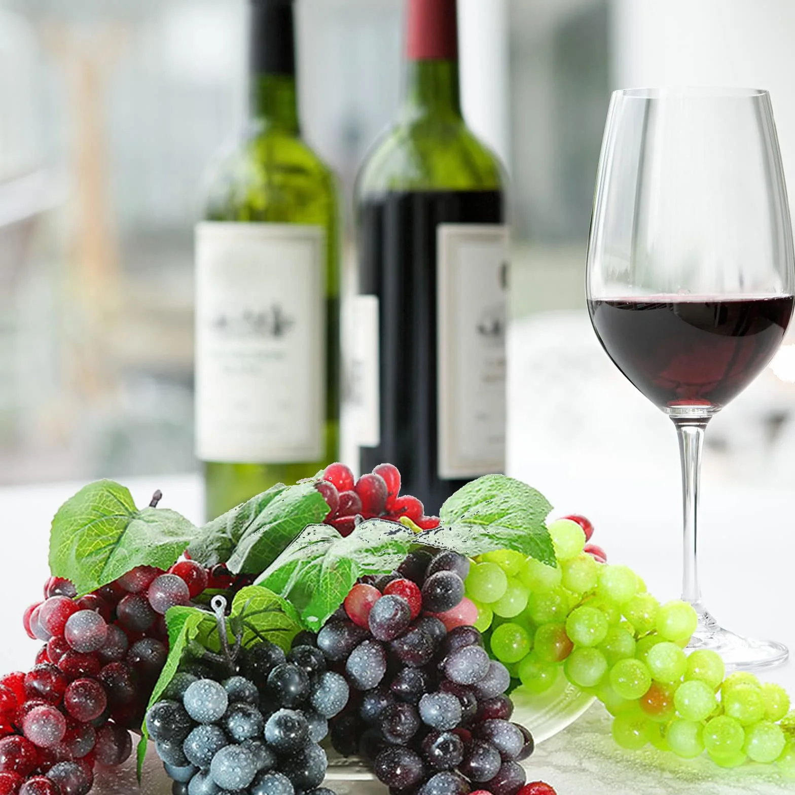 Uva artificiale 6 pezzi + 1 pianta decorazione plastica 17 cm per vino frutta celebrazione matrimonio