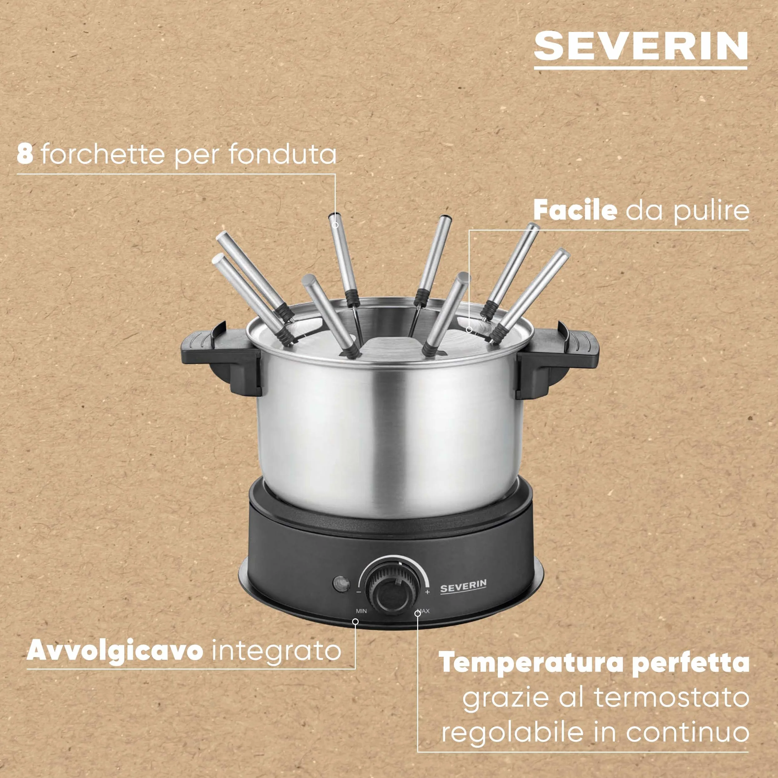 SEVERIN Fonduta Elettrico 1500W 1,4L Inox FO 2470