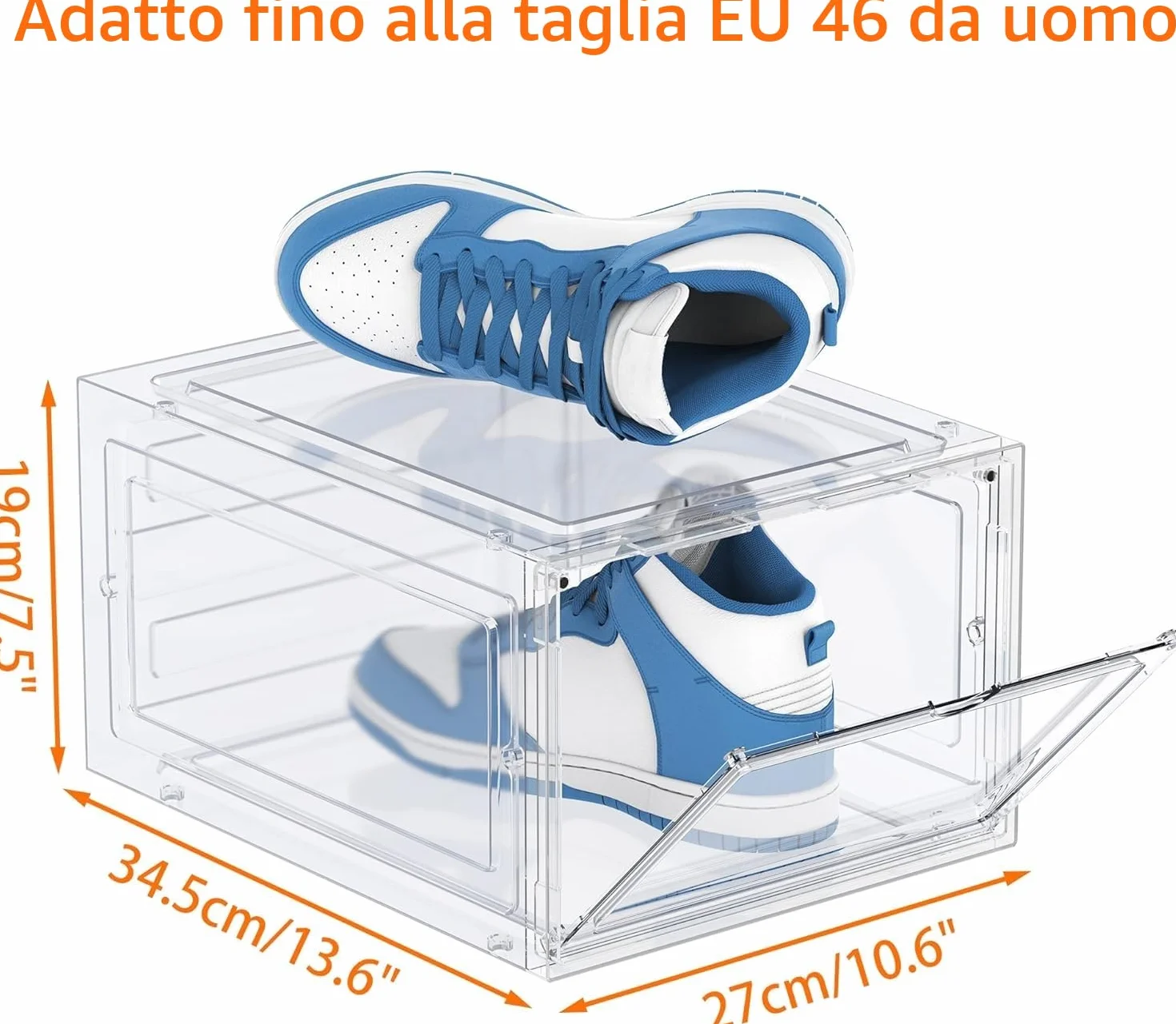 HOMIDEC 6 pcs Scatole per Scarpe in Plastica Trasparenti Impilabili con Coperchi 35x25x18.7cm