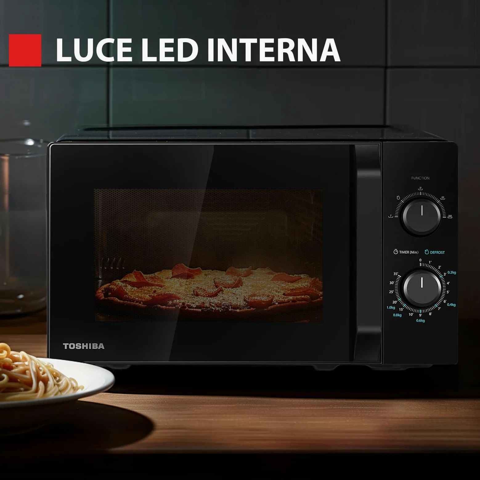 Toshiba MW2-MM20P(BK) - Forni a microonde standard, 20 Litri, 800 W, 5 livelli di potenza con pratica funzione di scongelamento, illuminazione a LED interno/Nero