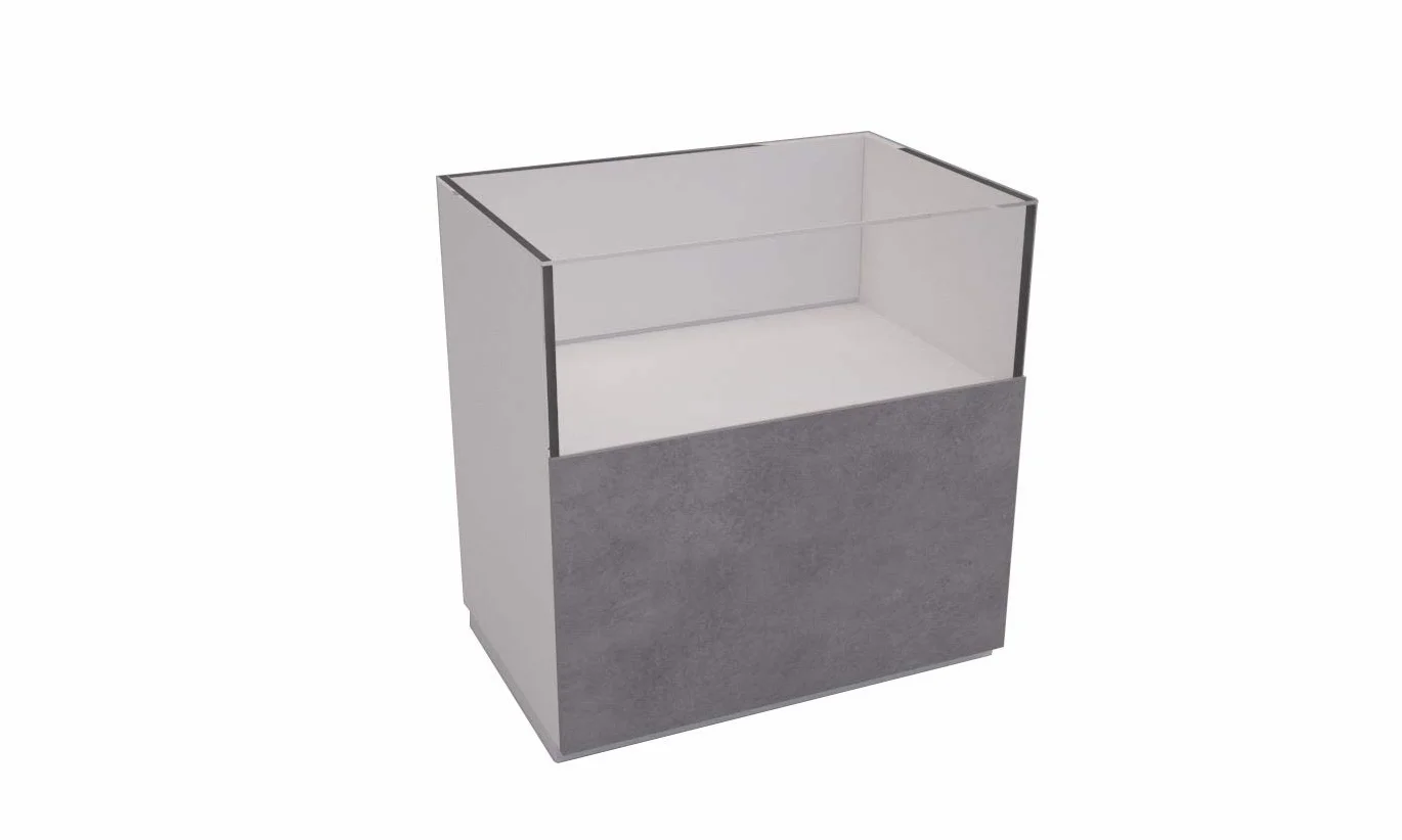 BANCO VETRINA CON TECA IN VETRO ESPOSIZIONE BANCONE TECA MEDIA H 60 cm NEGOZI DA 90 cm MODULARE PER CASSA VARI COLORI E PERSONALIZZABILE (BETON (EFFETTO CEMENTO))