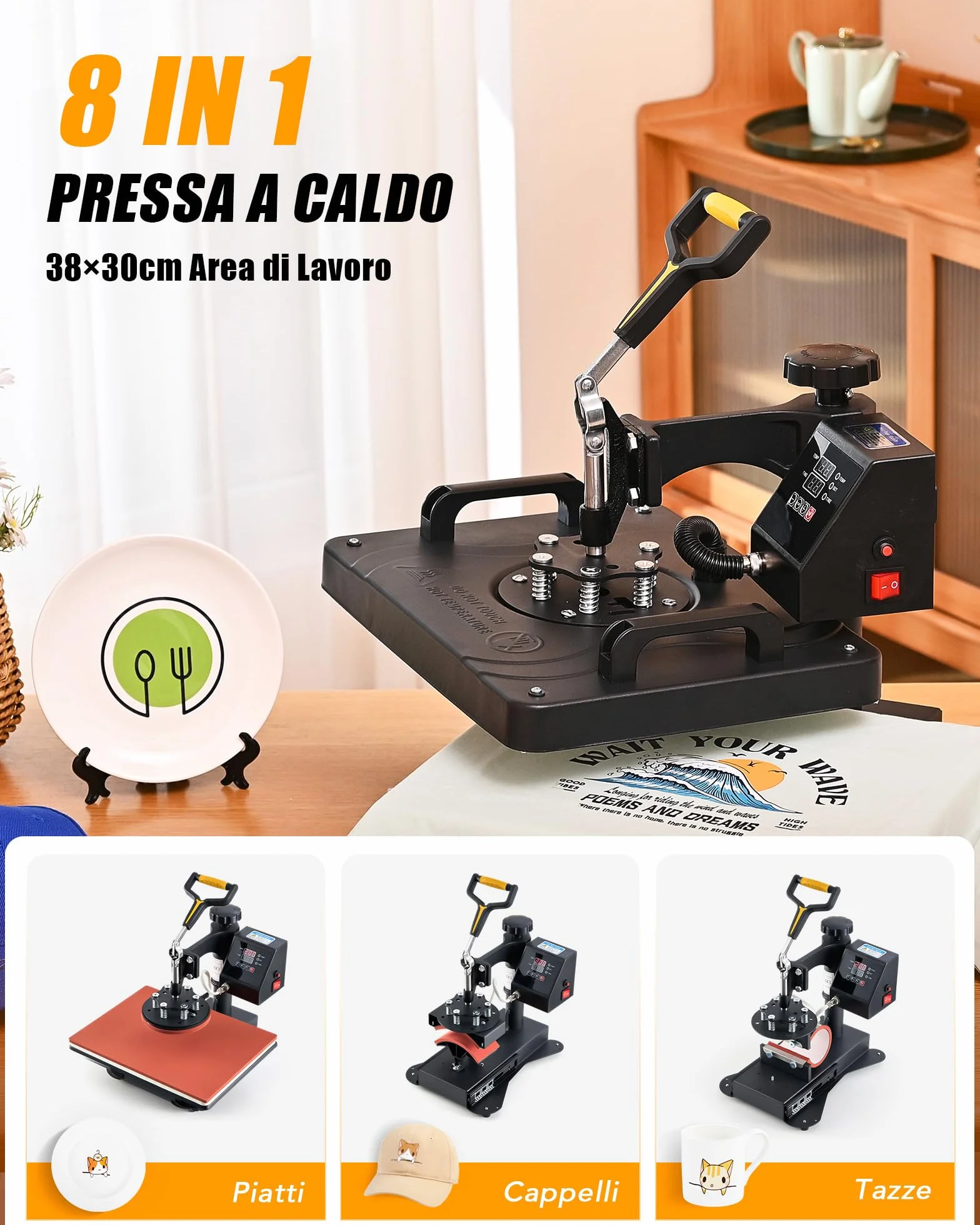 CREWORKS 8 in 1 Pressa a Caldo 30 x 38 cm Termopressa per Magliette Sublimazione