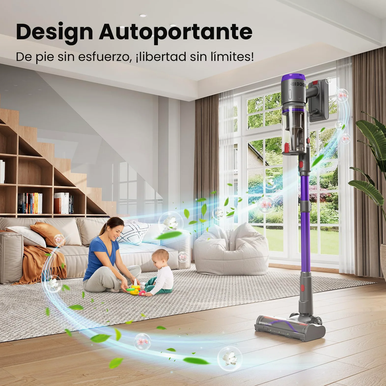 Aspirapolvere Senza Fili NOVAX T80, 600W/58000Pa, Scopa Elettrica Senza Fili 75 Min, Aspirapolvere Senza Filo Autoportante con Display a LED, Anti-Groviglio per Peli Animali/Pavimenti/Tappeti