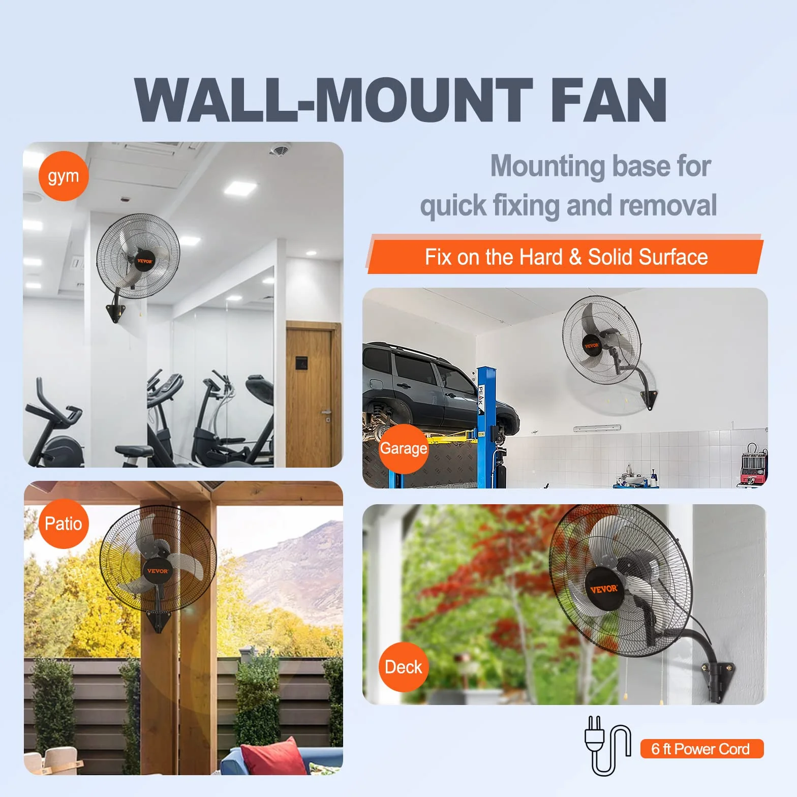 VEVOR Ventilatore da Parete, 51 cm 3 Velocità ad Alta Velocità, Ventilatore da Parete Industriale Oscillante 73 W Commerciale o Residenziale per Magazzino, Serra, Officina, Patio, Cantina, Nero