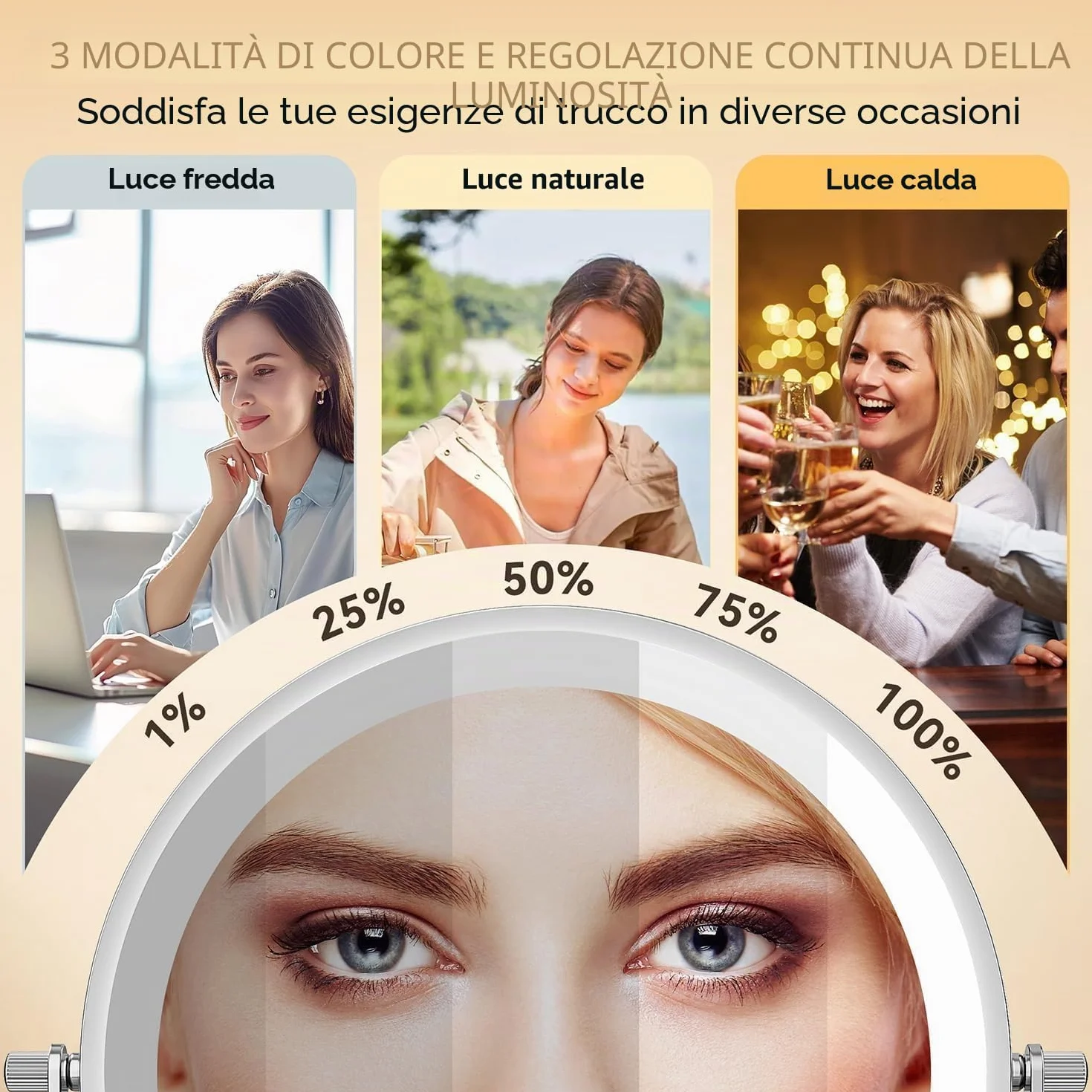 Auxmir Specchio Trucco con Ingrandimento 30X/1X, Specchio da Parete a 54 LED 3 Colori di Luce, Specchio Estensibile, Rotazione a 360°, Alimentato da Batterie Ricaricabile 3200mAh, per Bagno Hotel Spa