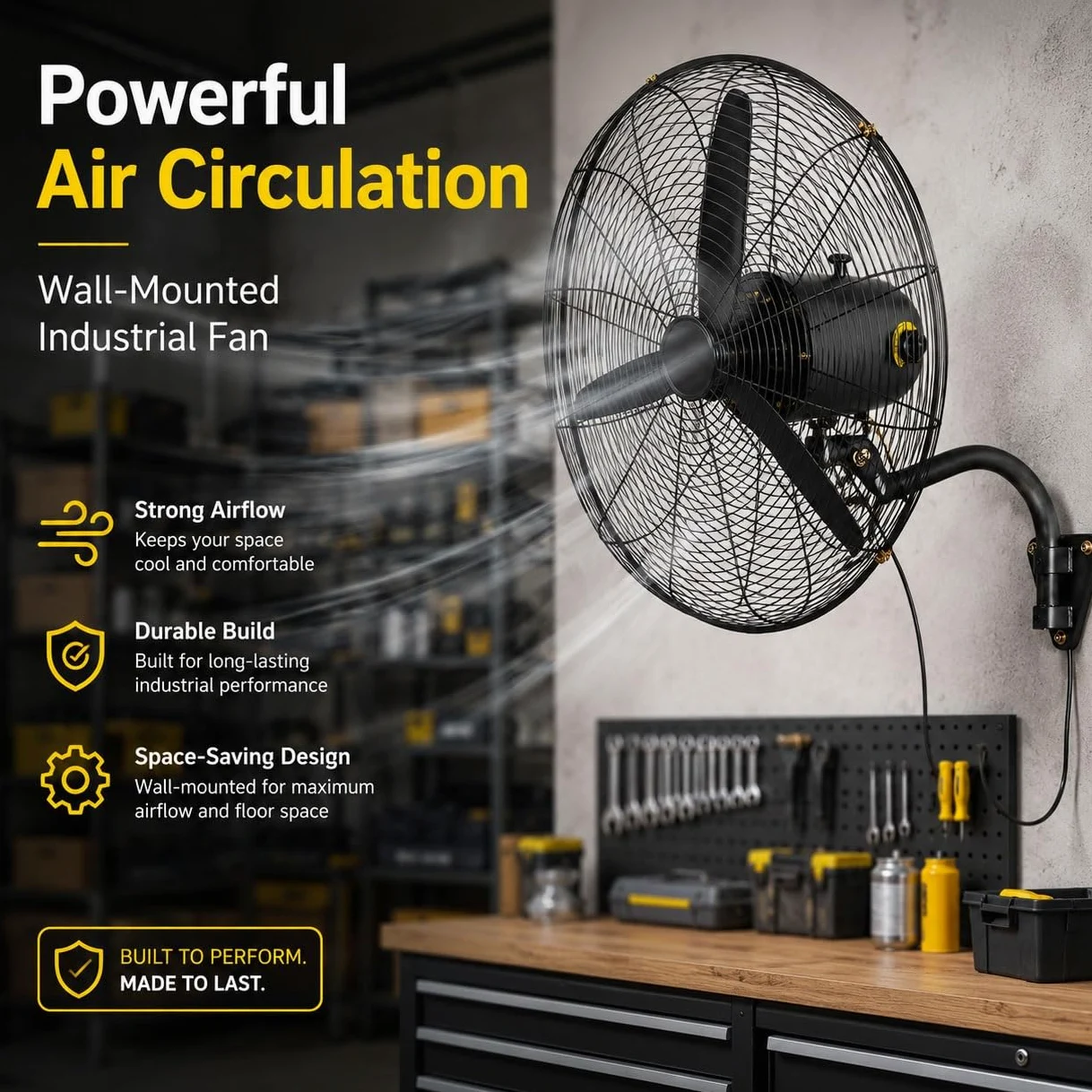 Ventilatore Industriale da Parete 55/70/80 cm, Oscillante, 3 Velocità, Nero | Grande, Motore in rame, metallica, cavo 3 m, per garage, officina, magazzino Palestra e Ristorante(70cm/27inch)