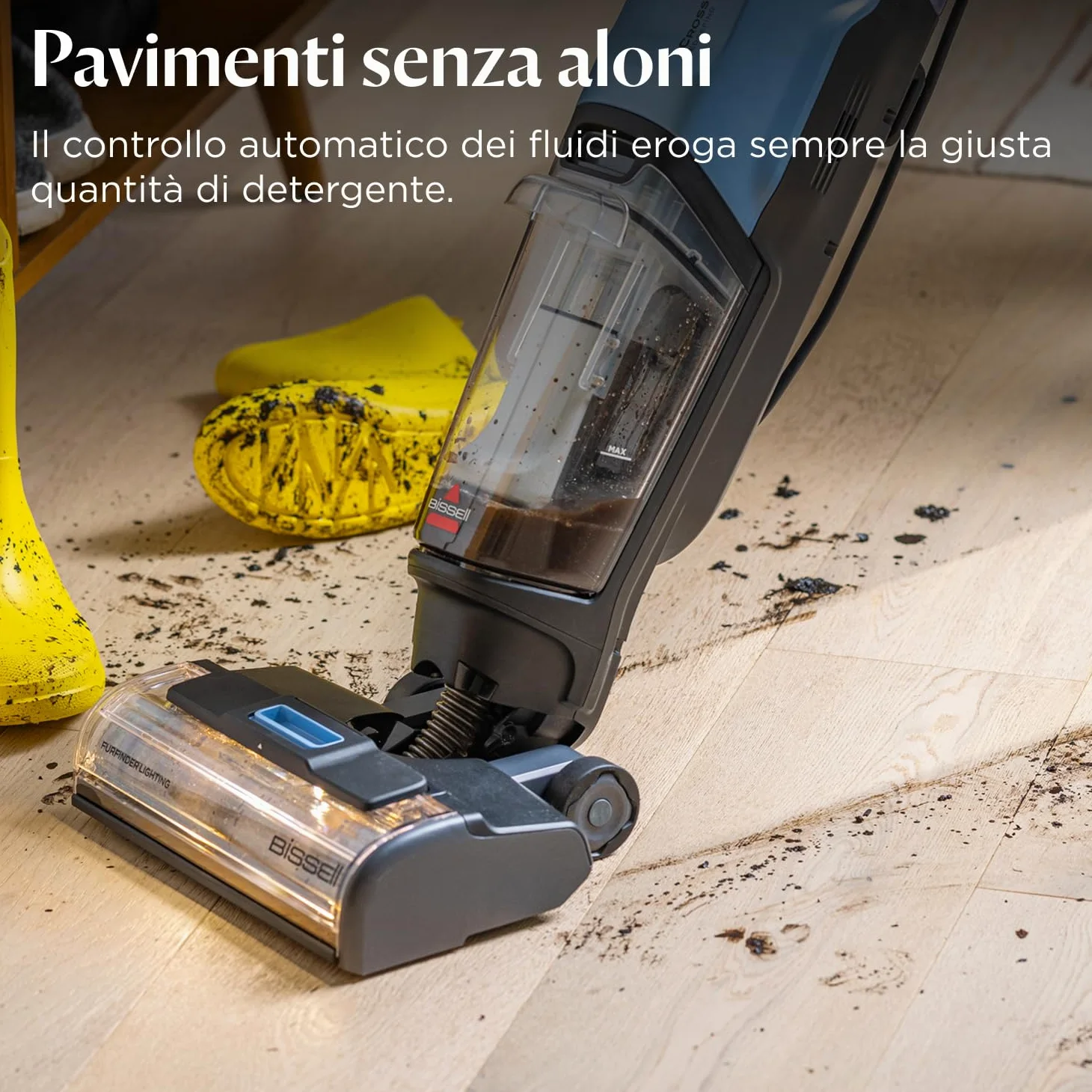 BISSELL CrossWave EdgeFind, aspirapolvere e lavapavimenti, potente sistema di pulizia per i pasticci degli animali domestici, lavapavimenti con tecnologia ZeroGap, aspirapolvere multisuperficie, 4159N