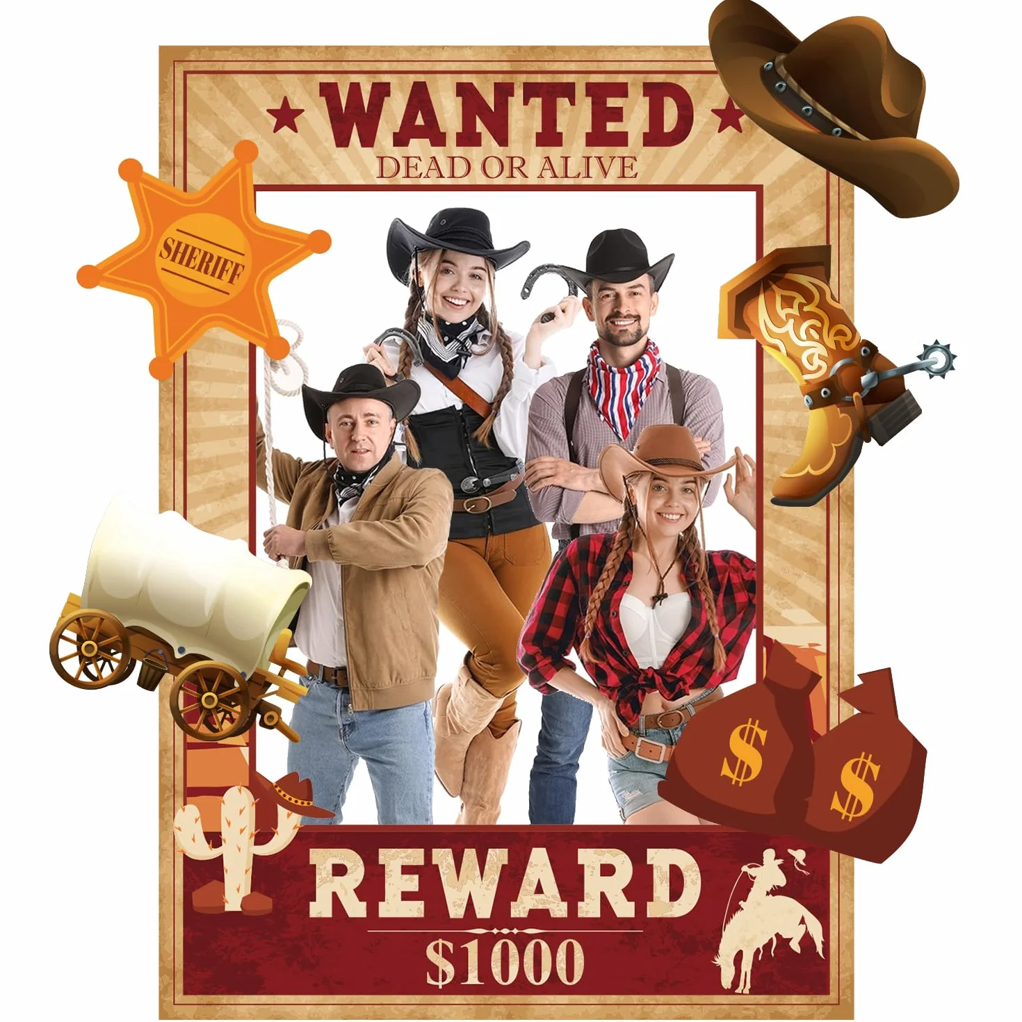 West Wanted Kit di Accessori per Foto a Tema Cowboy Festa Cowboy Decorazione Set di Accessori per Foto a Tema Cowboy Selvaggio Occidentale Poster per Foto Selfie da Cowboy Cowgirl Forniture
