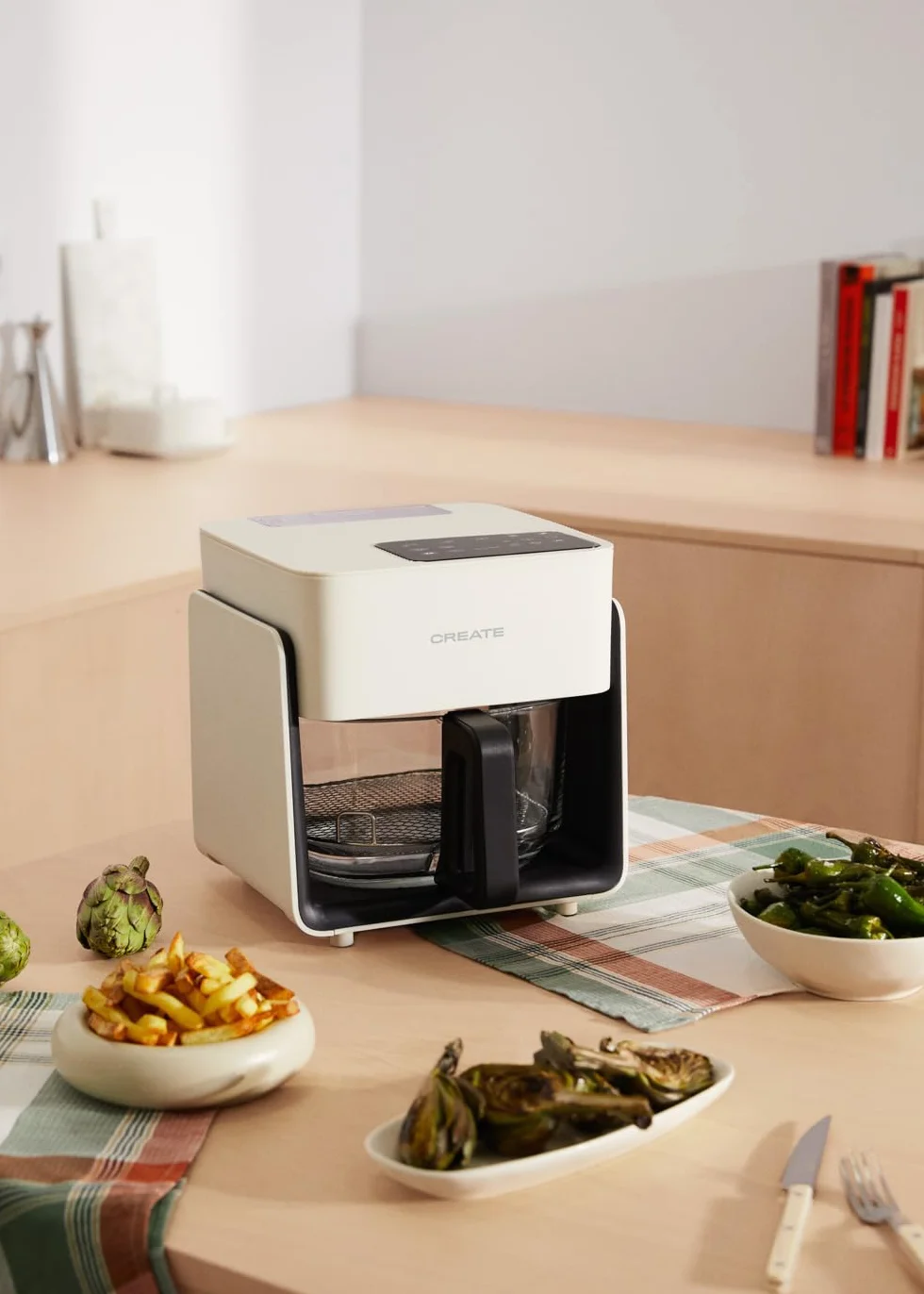 CREATE/AIR FRYER STUDIO CRYSTAL/Friggitrice senza olio 4,2 L con vaporizzatore d'acqua bianco panna/Capacità per 5-6 porzioni, 6 programmi, controllo di tempo e temperatura, 1300W