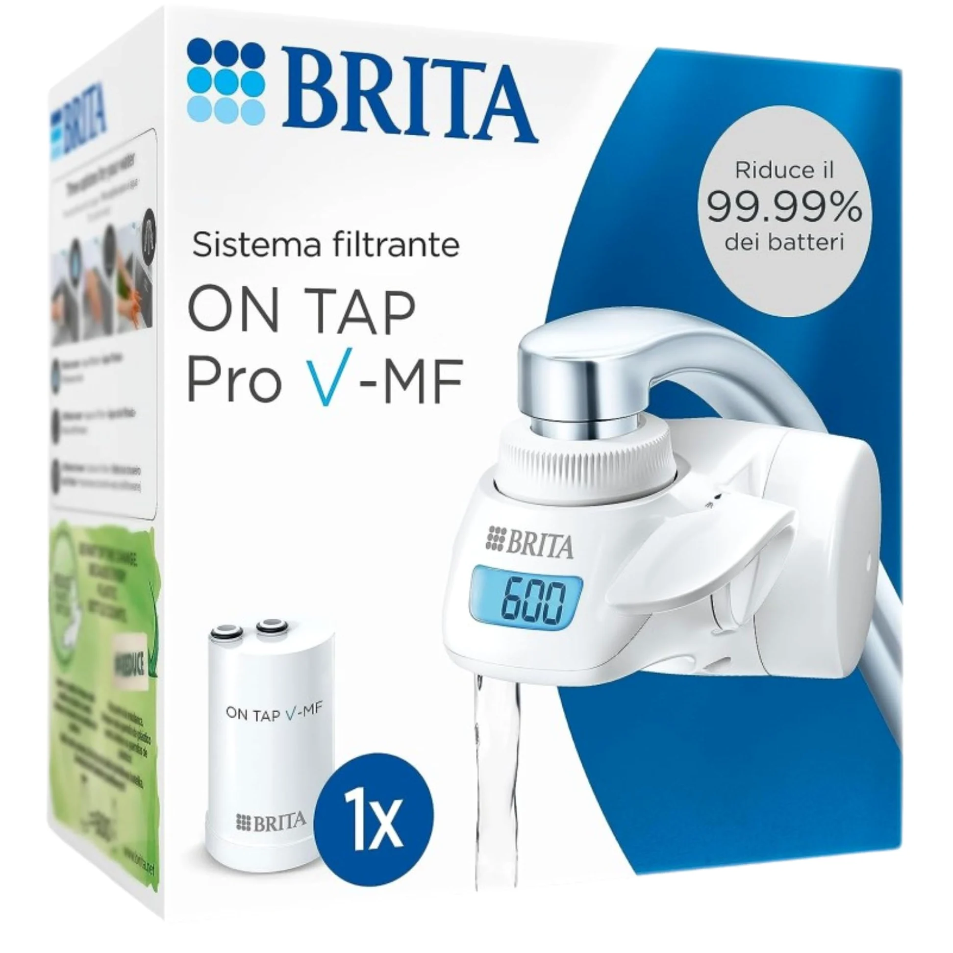 Brita Kit Completo : 1 Sistema Filtrante On Tap (con incluso 1 Filtro)+ 1 Filtro di Ricambio + 5 panni Microfibra