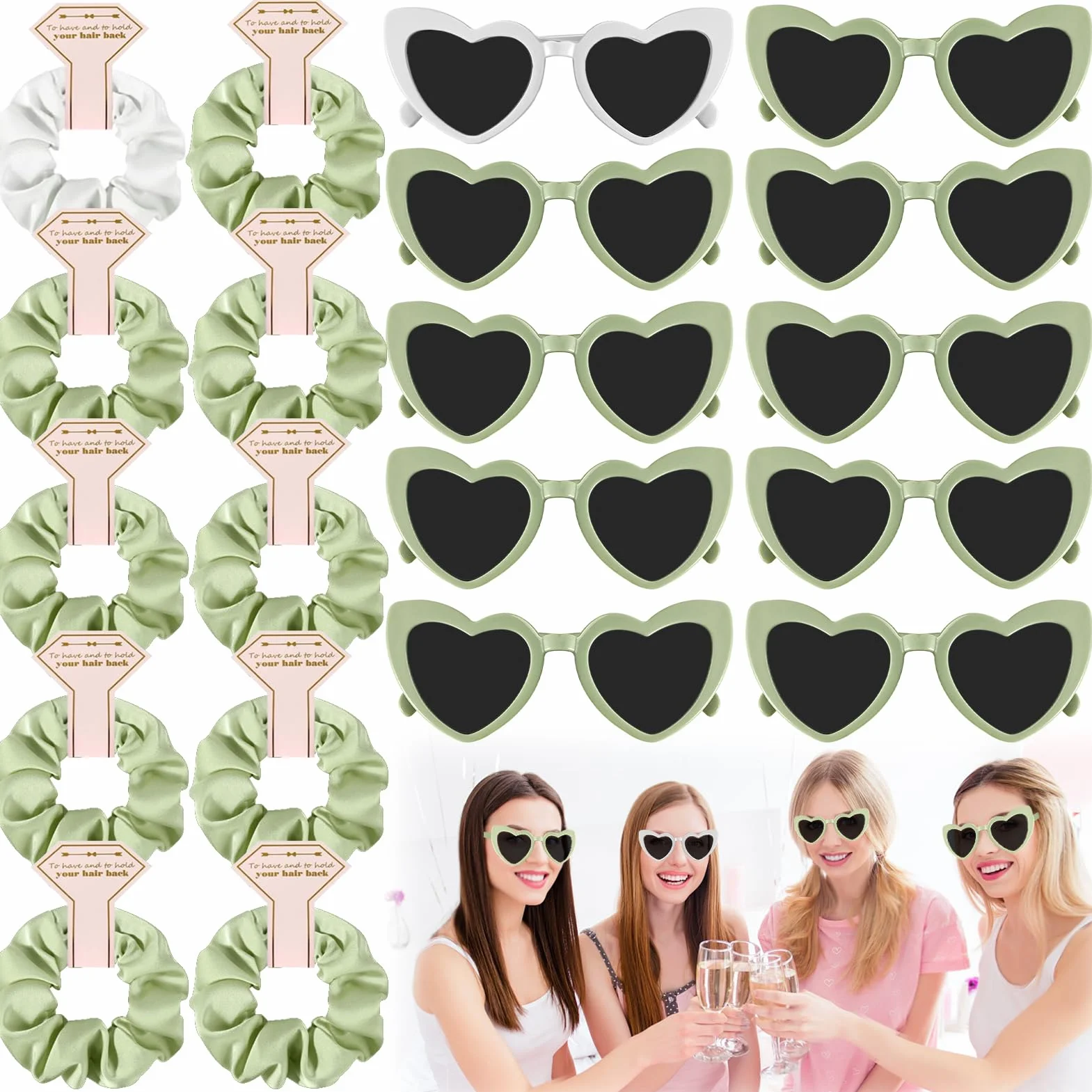 Joycabin 20 Pezzi Occhiali da Sole a Forma di Cuore per Team Bride con Elastici per Capelli