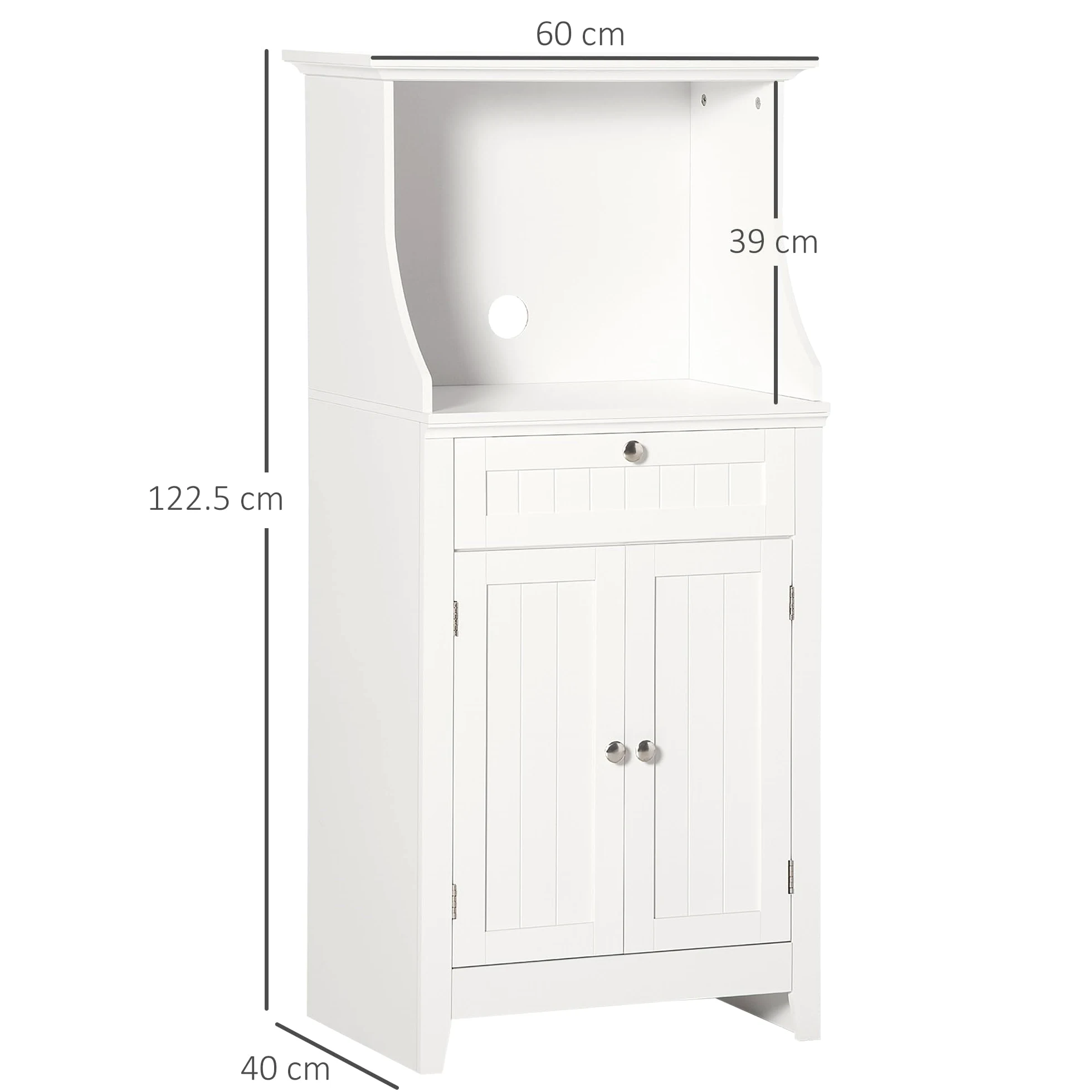 HOMCOM Mobile Cucina per Microonde e Piccoli Elettrodomestici, Mobile da Cucina con Supporto per Forno Microonde, Cassetto e Armadietto 2 Ante con Ripiano Regolabile, 60x40x122.5 cm, Bianco