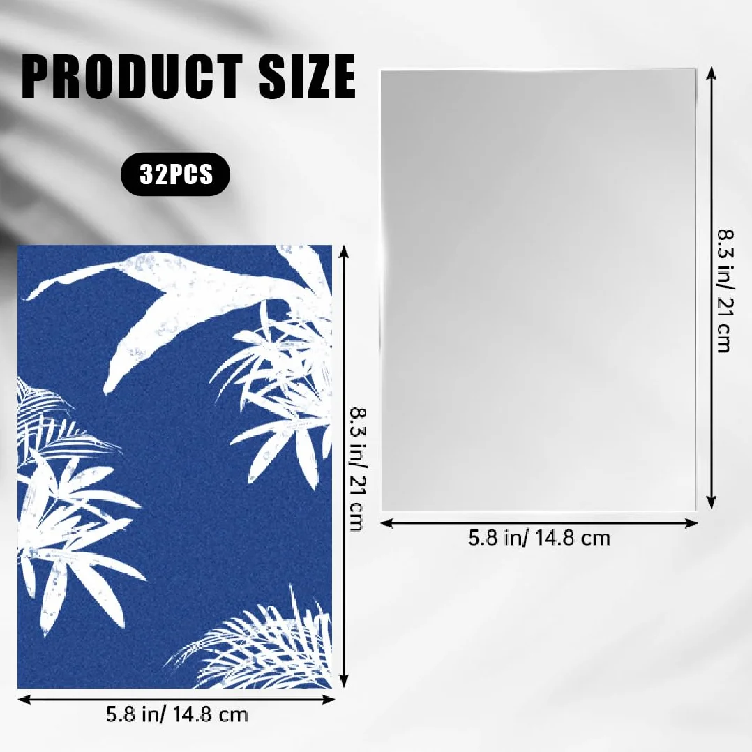 Carta Cianotipica 32 Pezzi, Kit Sun Printing Photosensitive Paper con Foglio Acrilico per Artigianato Fai-da-Te