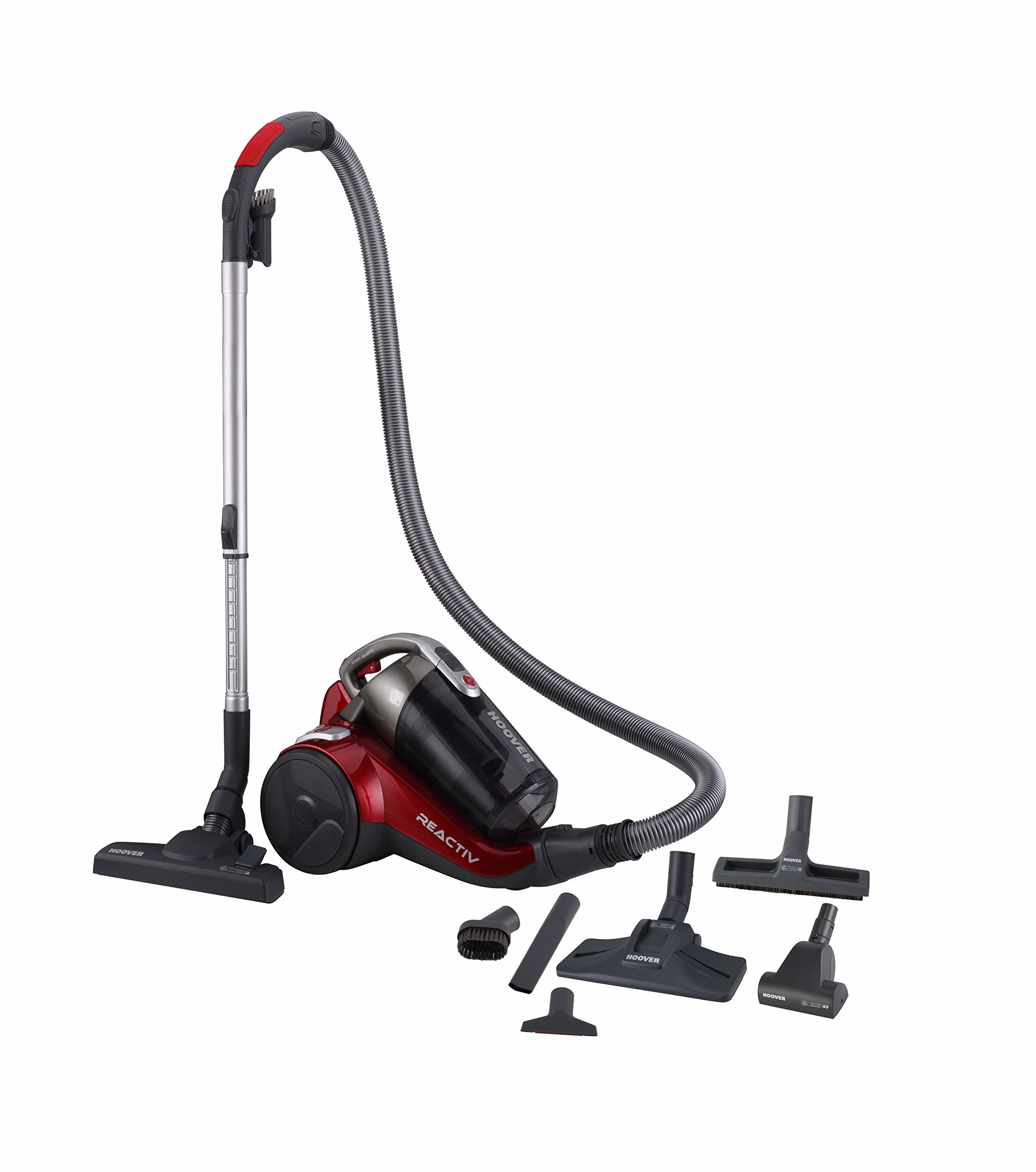 Hoover REACTIV RC81_RC25011 Aspirapolvere a Traino Senza Sacco, 800W, 2 Litri, 75 dBA, Ciclonico, Filtro Epa, Spazzola Parquet, Mini Turbo Spazzola, Rosso